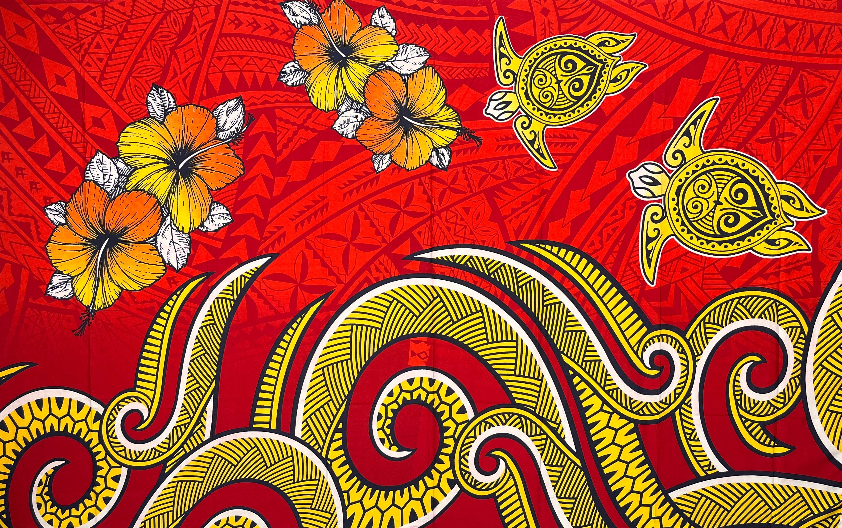 Hibiscus Turtles Waves Sarong