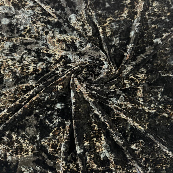 Camouflage Leopard Print Crushed Stretch Velvet Fabric | Spandex Palace