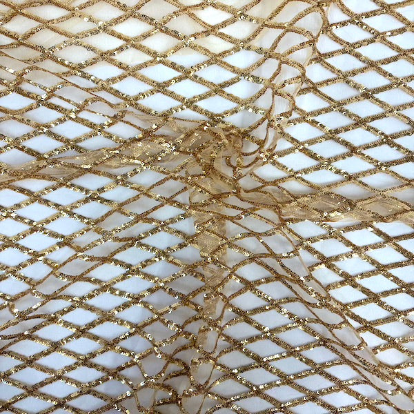 Diamond Pattern Sequins Stretch Mesh Fabric | Spandex Palace