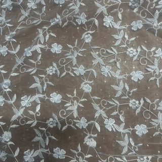 Organza Flower Embroidery Fabric | Spandex Palace Light blue