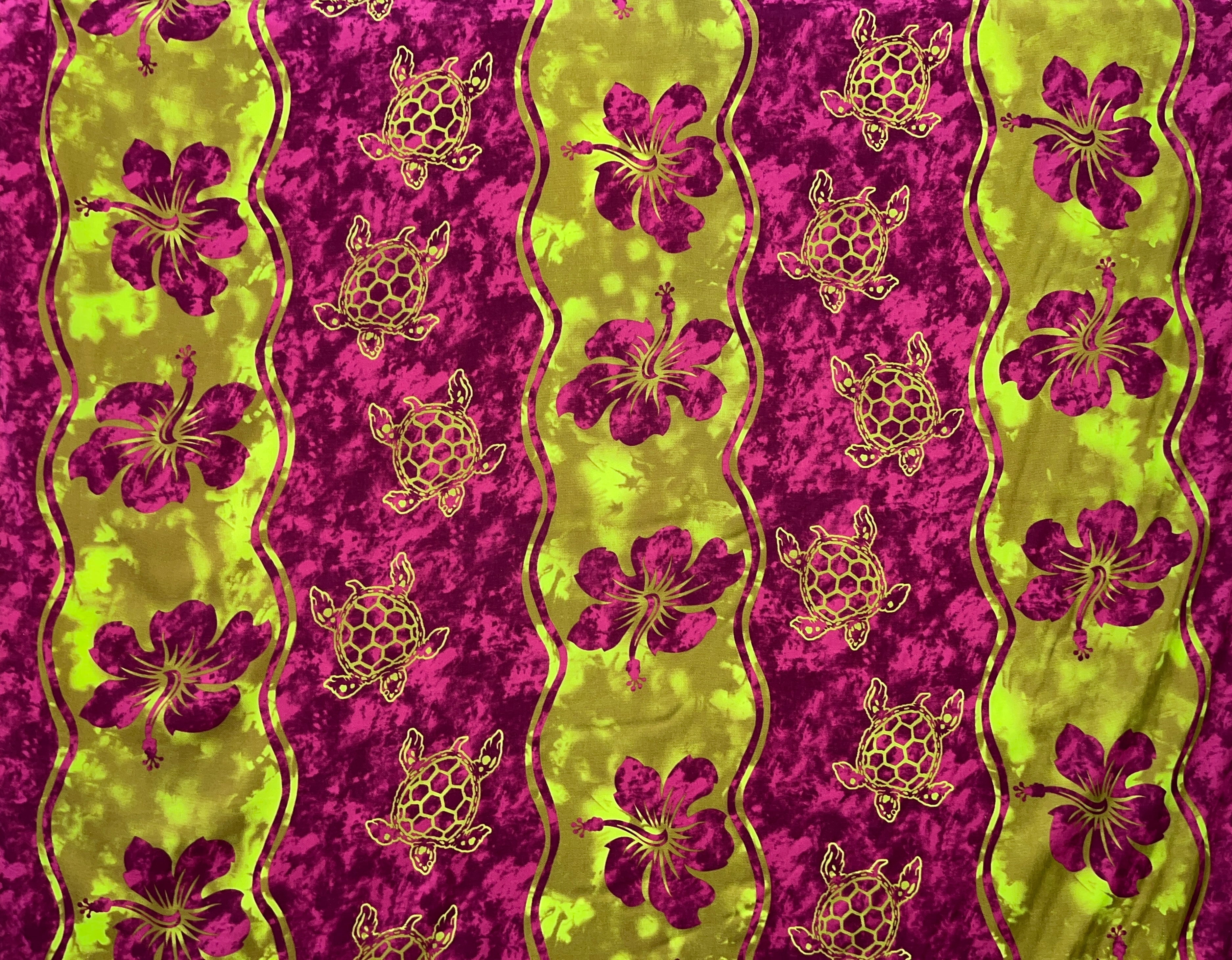 Hibiscus, Sea Turtle Rayon Challis Fabric | Islands Fabric