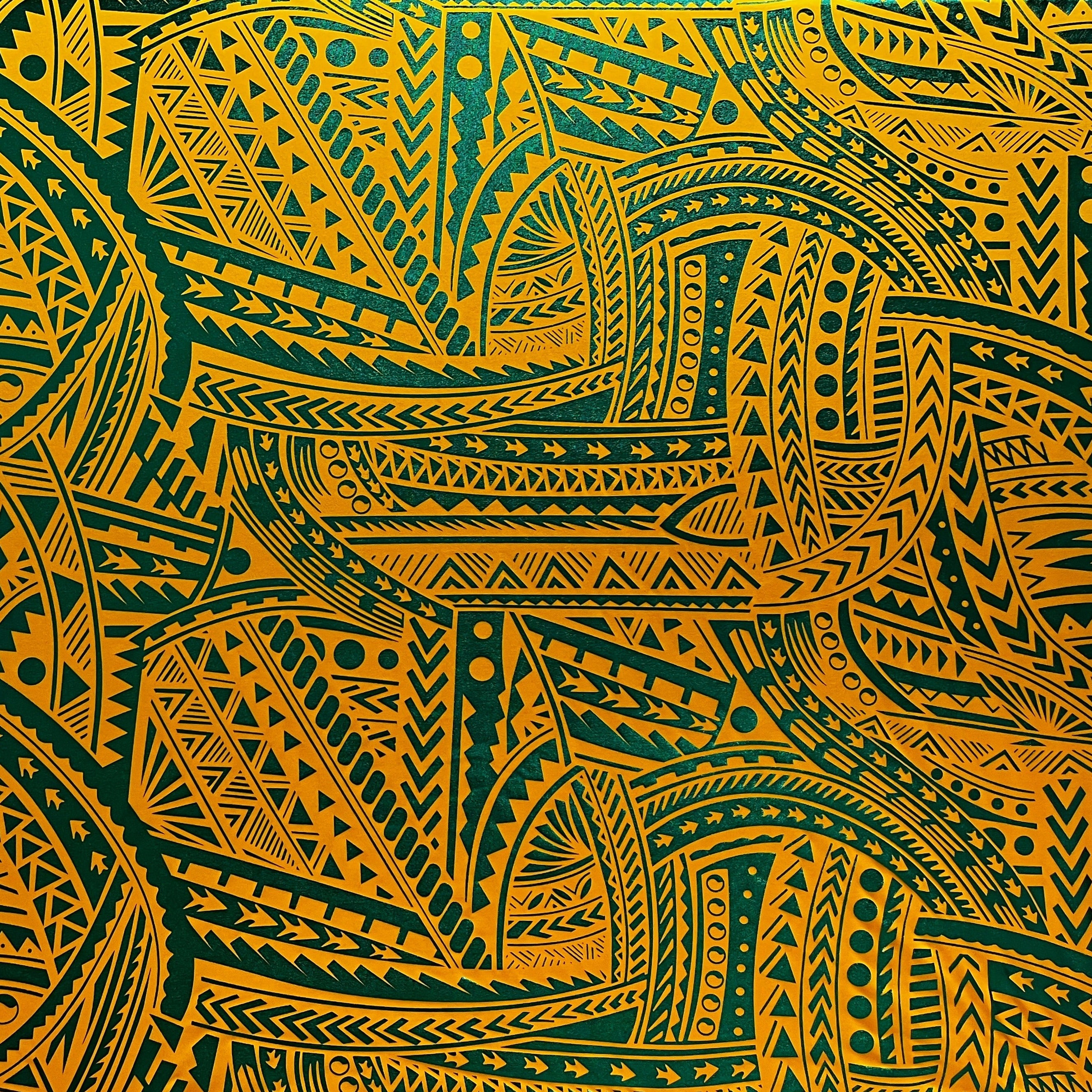 Traditional Polynesian Tattoo design Fabric| Polyester Foil  |  Spandex Palace