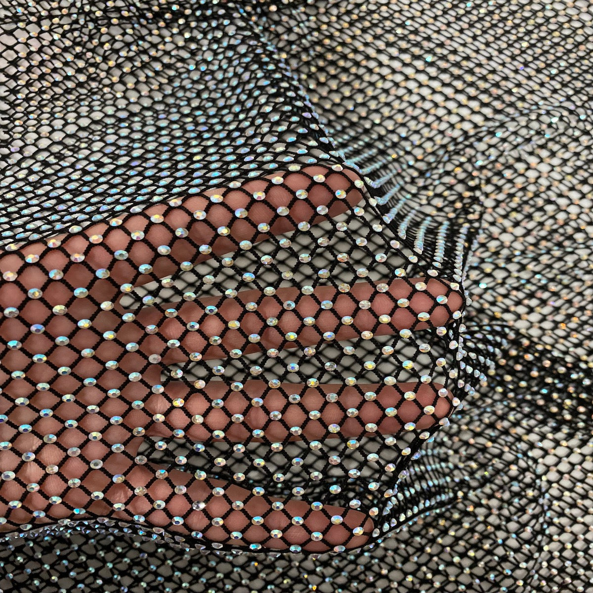 Serene Iridescent Rhinestone Fishnet Lace Fabric | Spandex Palace