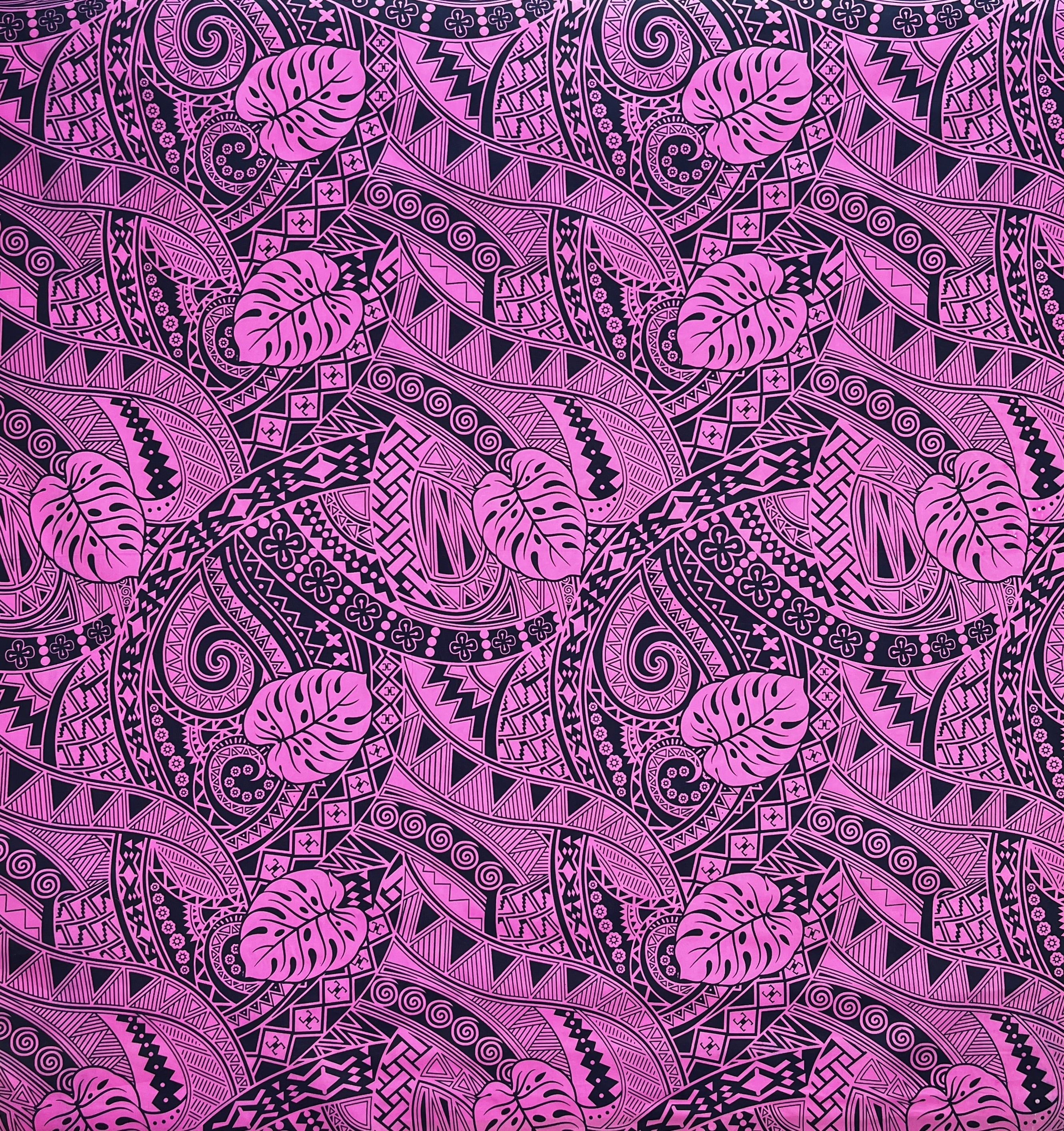 Traditional Polynesian Tapa Monstera leaves design Fabric | Polyester  |  Spandex Palace