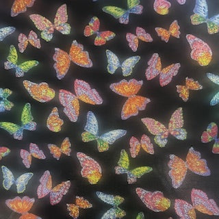 Butterfly Hologram Stretch Polyester Sapndex | Spandex Palace Black Combo