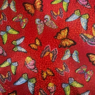 Butterfly Hologram Stretch Polyester Sapndex | Spandex Palace Red Combo