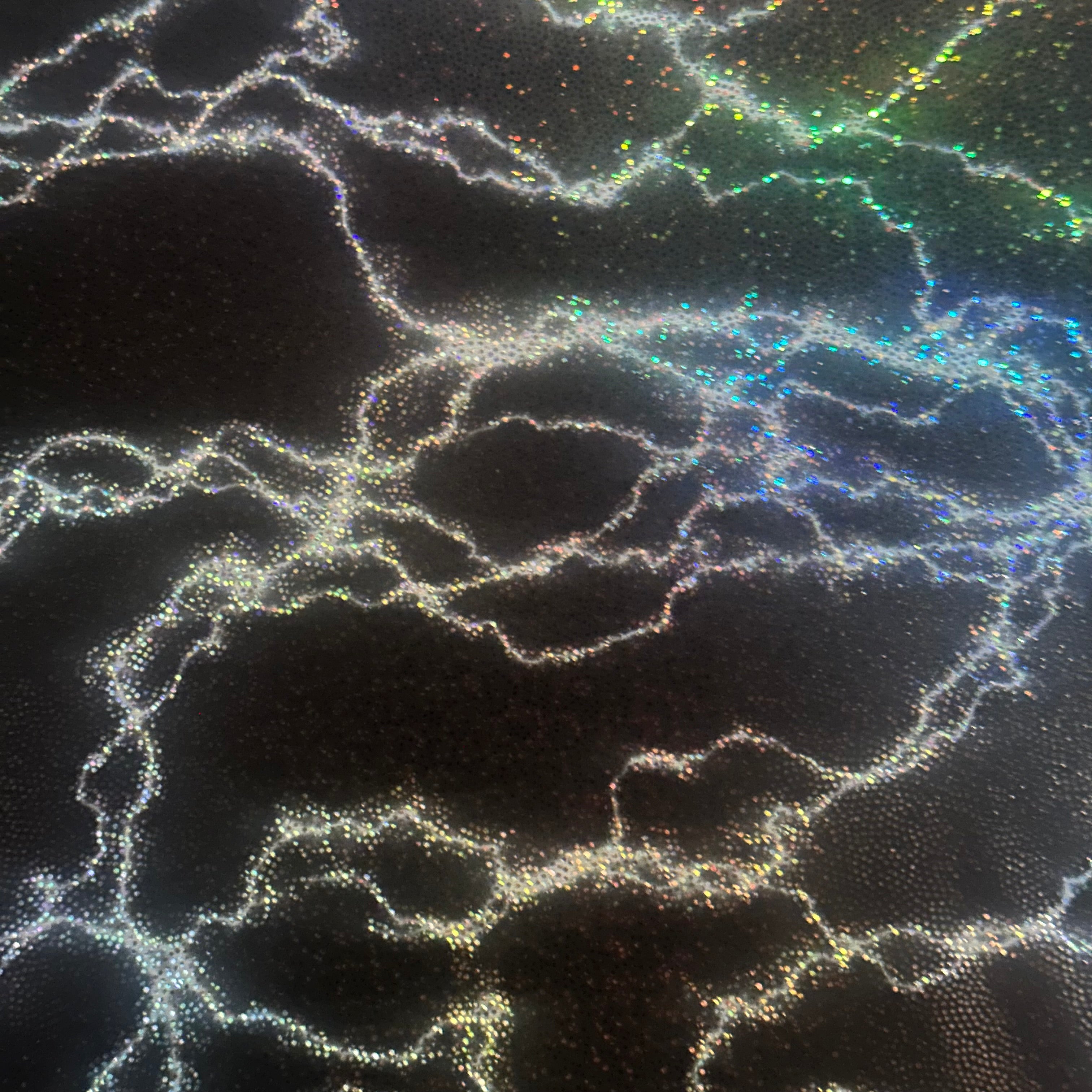 Lightning Design Hologram Polyester Spandex Tricot Fabric | Spandex Palace Black White Silver