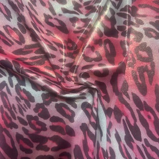 Wild Panther Foiled Design Polyester Spandex Tricot Fabric | Spandex Palace Pink