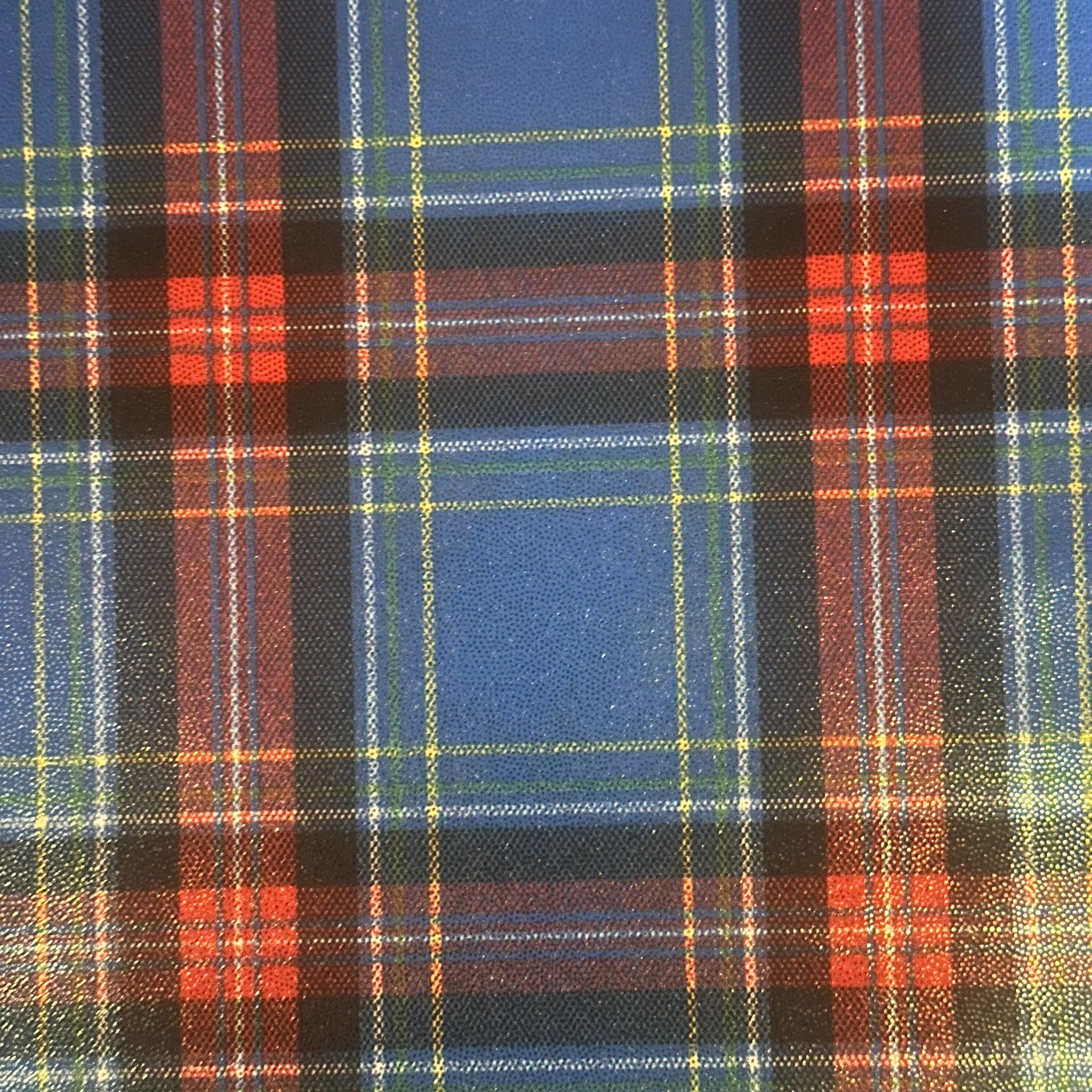 Plaid Print Foiled Polyester Spandex Tricot Fabric | Spandex Palace Royal