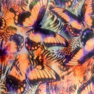 Butterfly Digital Illusion Foil Mariposa Print Stretchy Fabric | Spandex Palace Orange