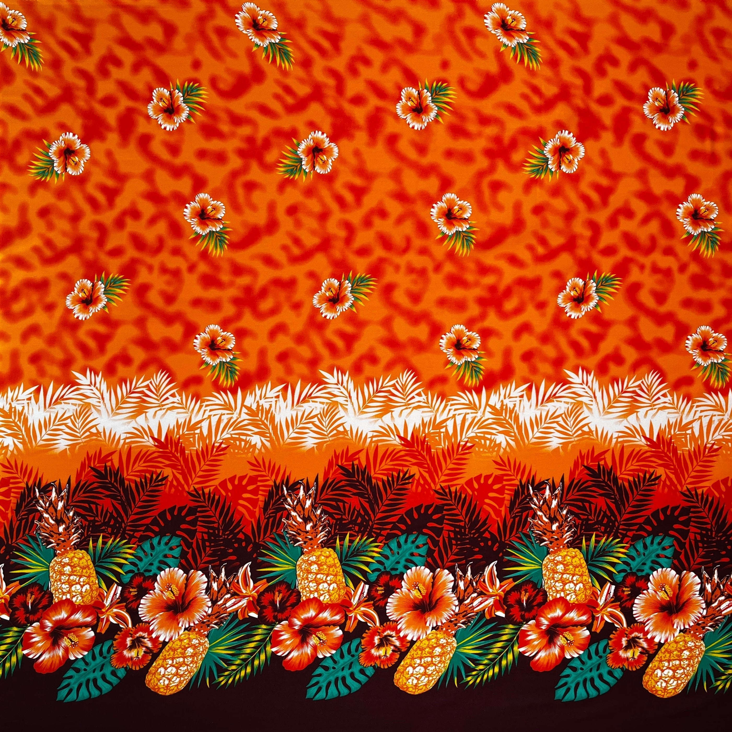 Pineapple Hibiscus Ocean Tropical Leaves Fabric | Rayon | Spandex Palace