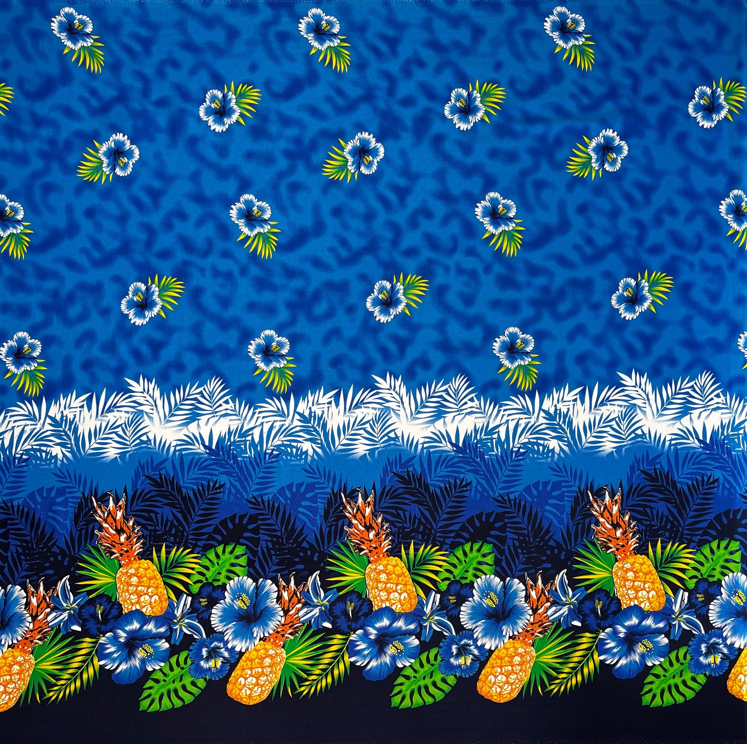 Pineapple Hibiscus Ocean Tropical Leaves Fabric | Rayon | Spandex Palace