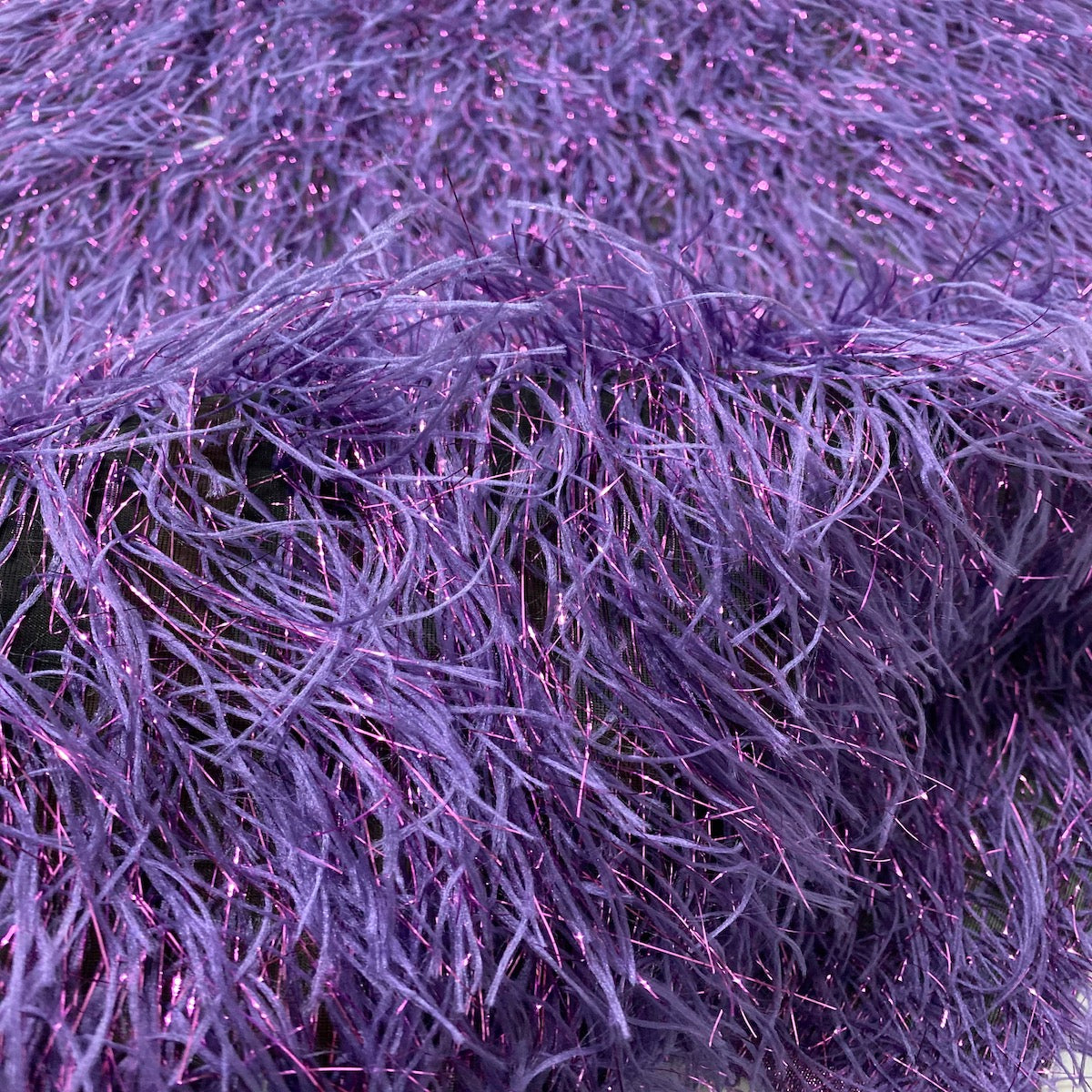 Metallic Faux Fur Tinsel Ostrich Feather Fabric | Spandex Palace
