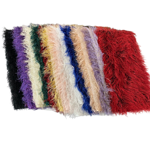 Metallic Faux Fur Tinsel Ostrich Feather Fabric | Spandex Palace