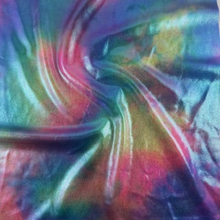 Nylon Spandex Fabric with Tie Dye  Metallic  Foil | Spandex Palace Blue Pink