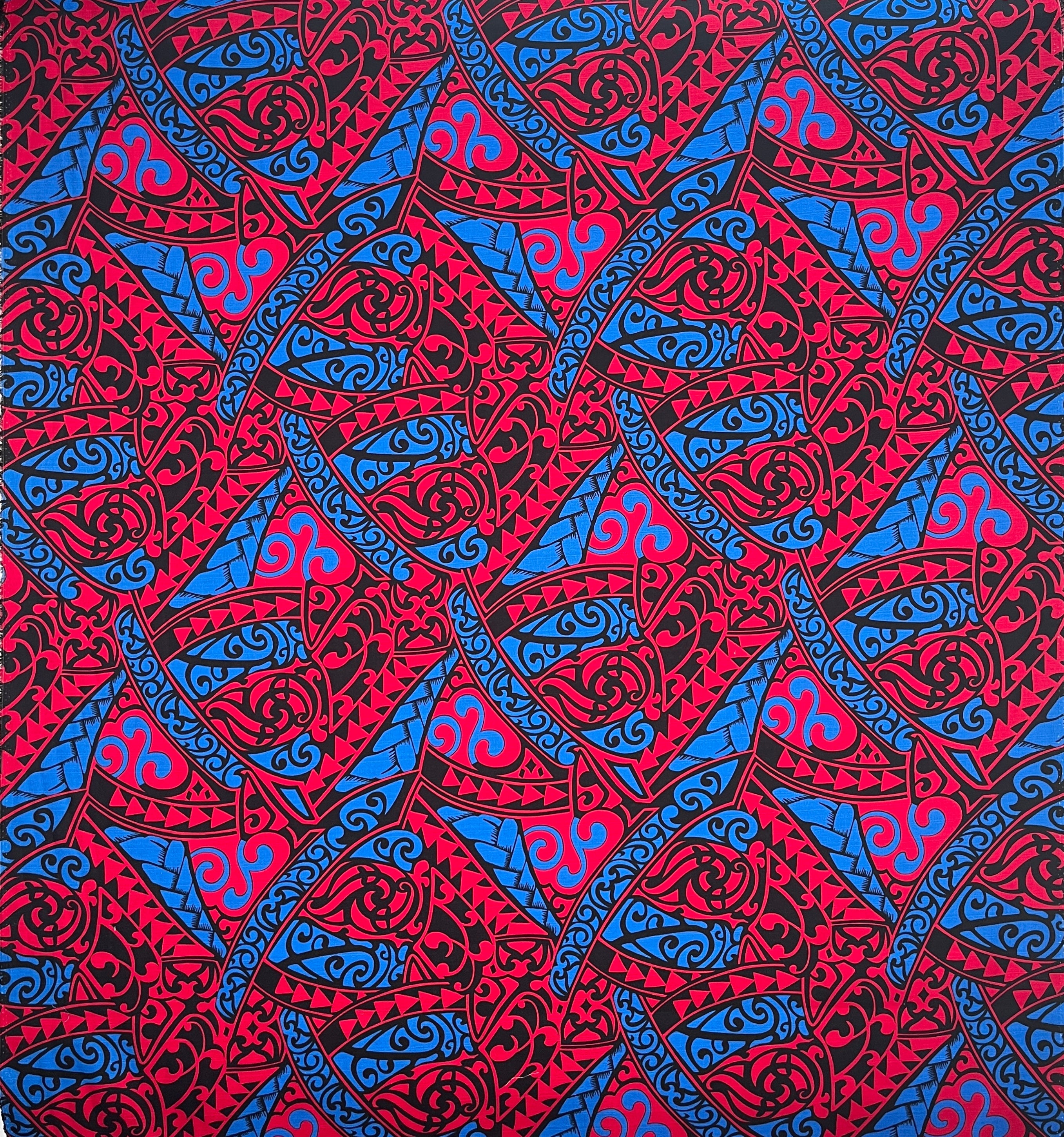 Polynesian Tribal Triangle formation design Fabric | Light Barkcloth | Spandex Palace