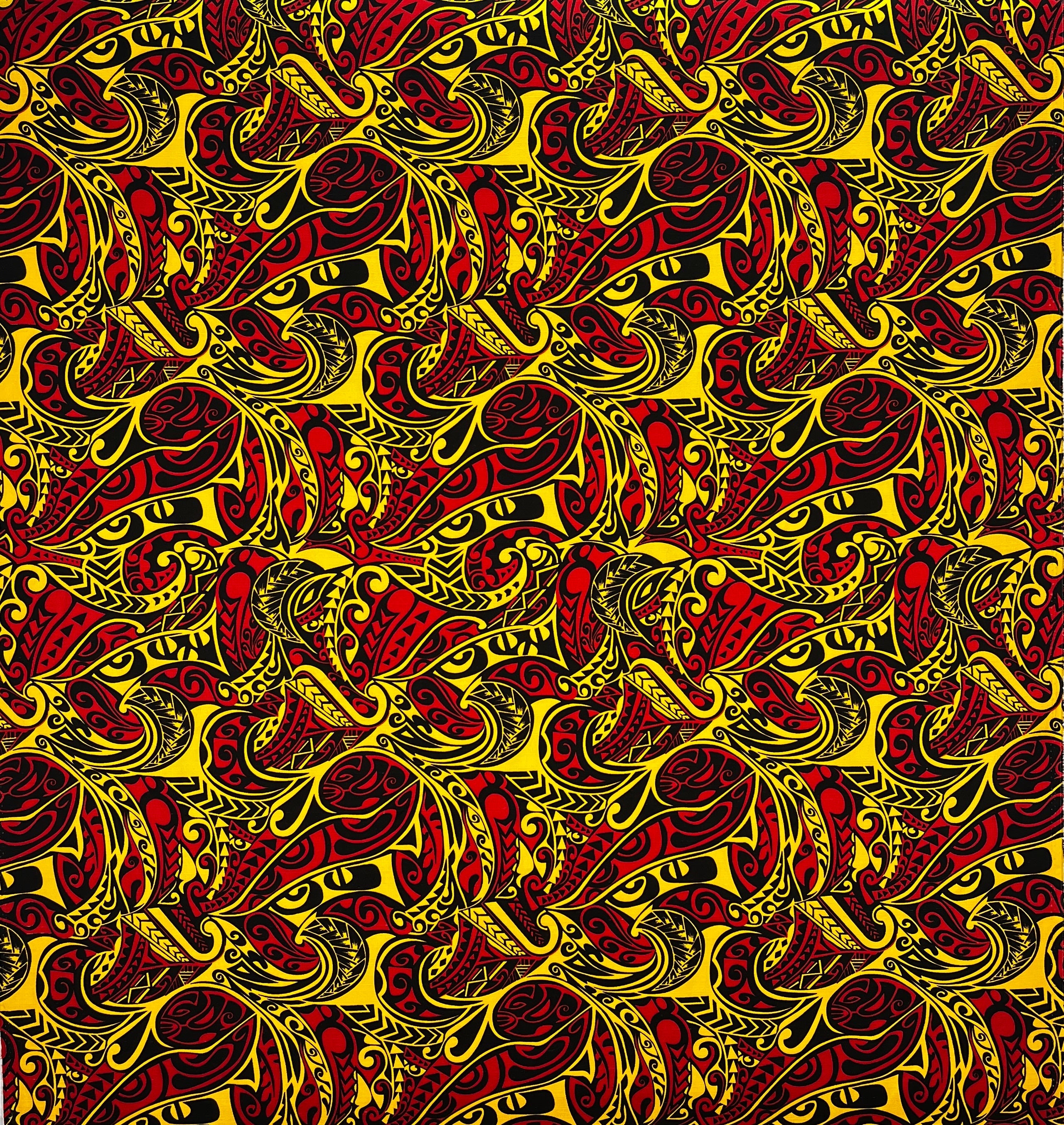 Traditional Polynesian Tattoo Swirl All Over design Fabric | Light Barkcloth | Spandex Palace