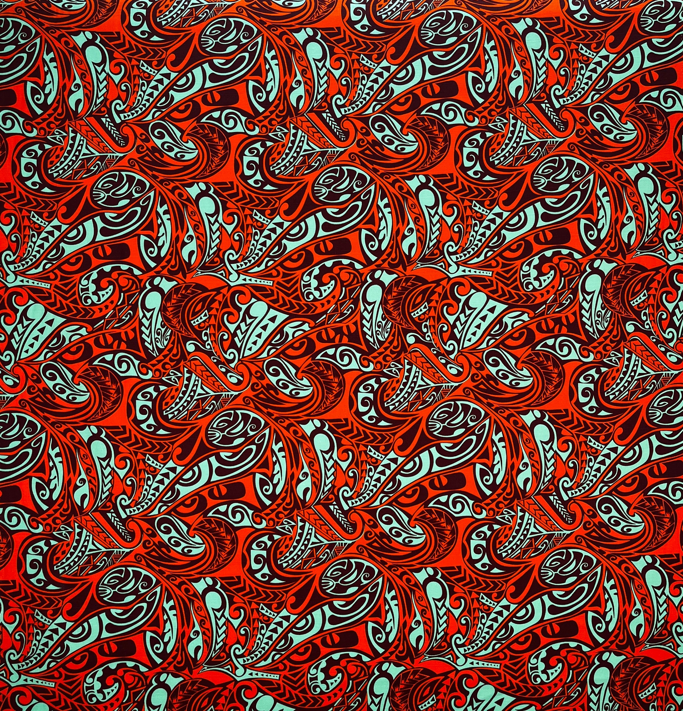 Traditional Polynesian Tattoo Swirl All Over design Fabric | Light Barkcloth | Spandex Palace