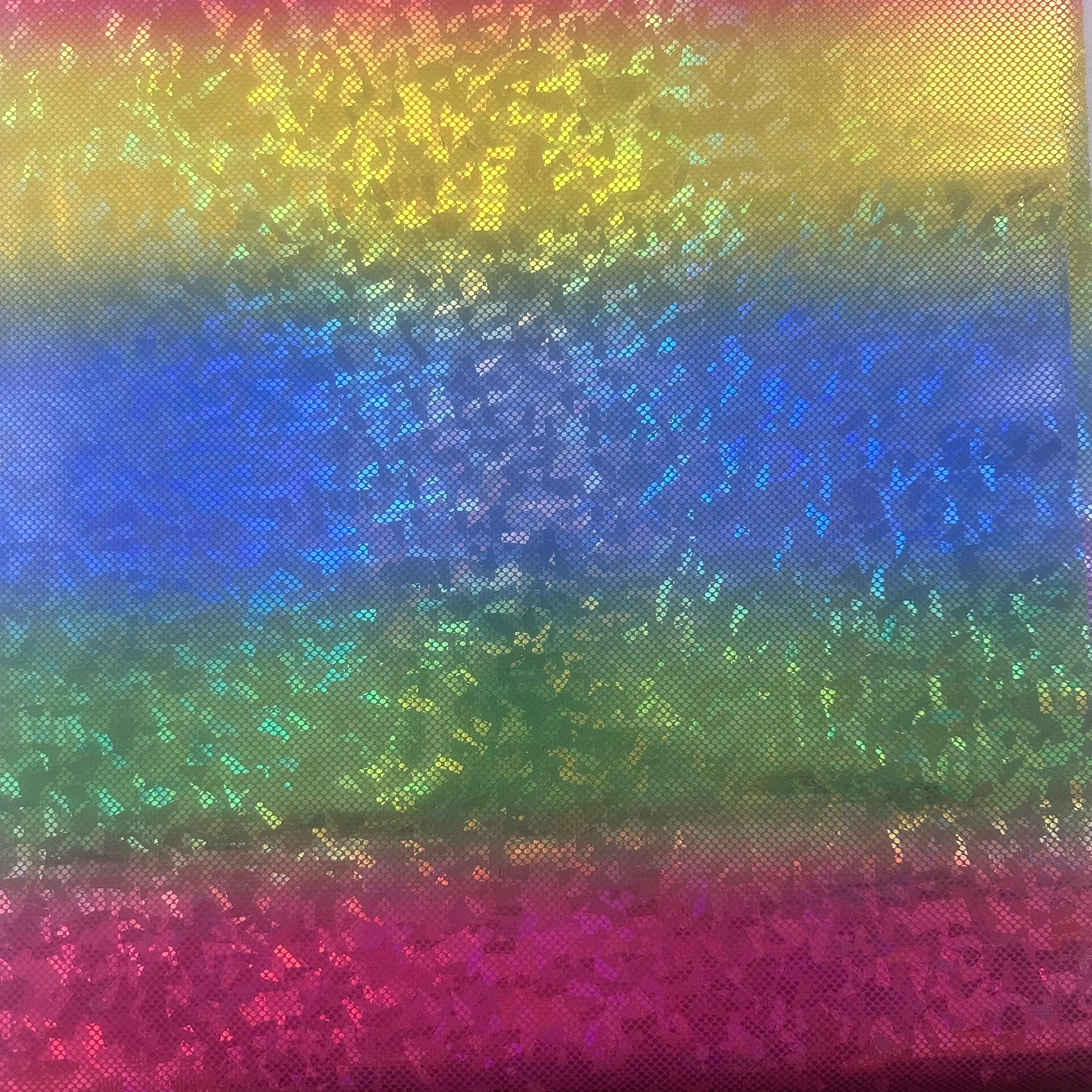 Rainbow Shattered Glass Hologram Foil 4-Way Stretch Fabric | Spandex Palace Rainbow