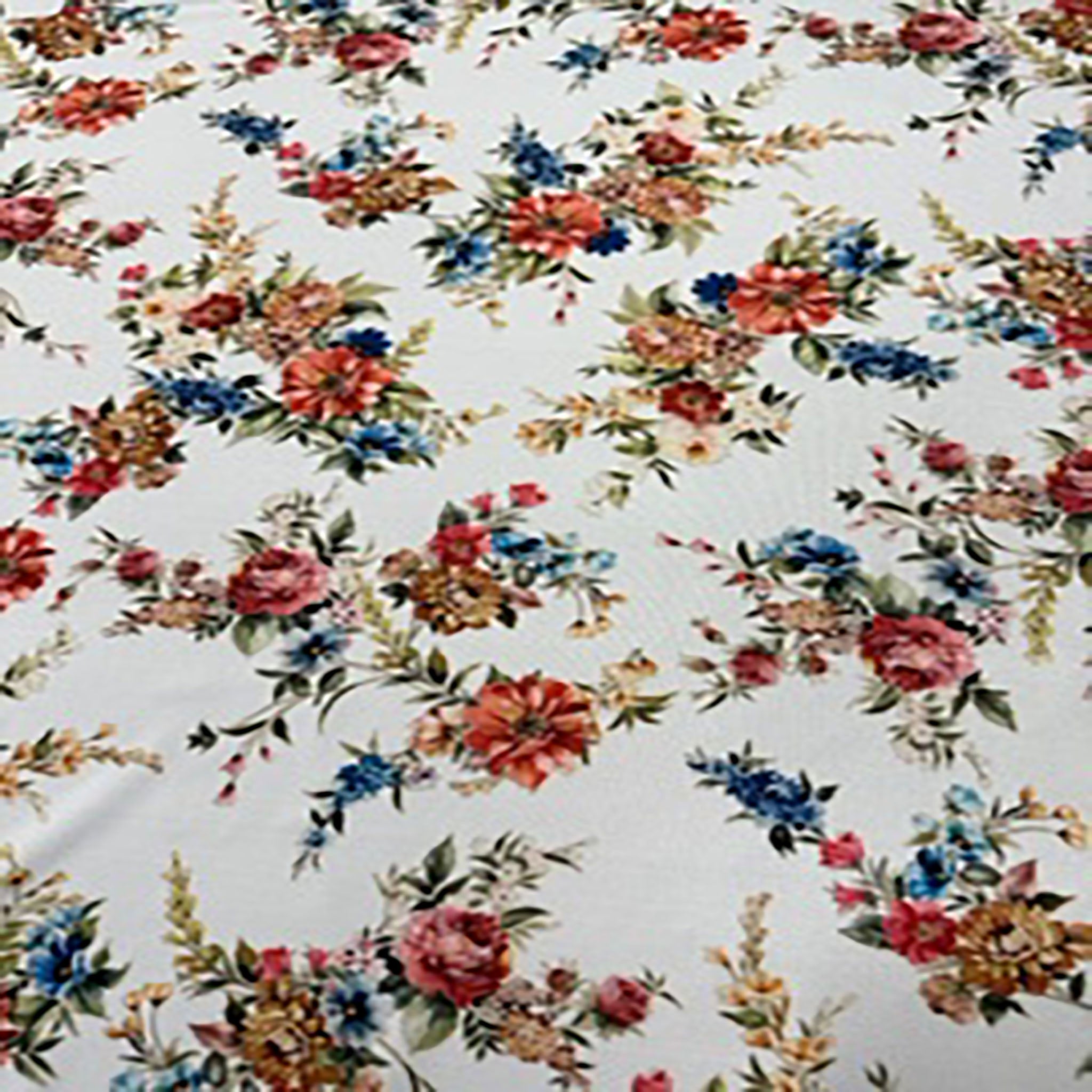 Stretch Polyester Spandex Spring Time Paper Print Fabric | Spandex Palace White Base