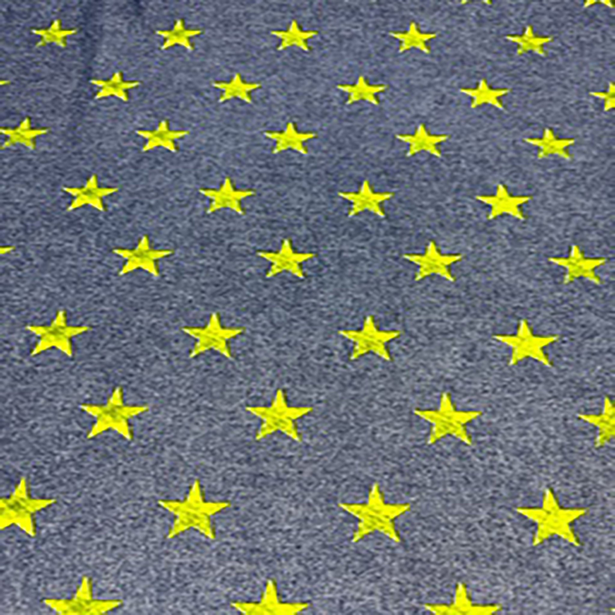 4 Way Stretch Polyester Spandex Denim Look Star Paper Print  Fabric | Spandex Palace Navy Yellow