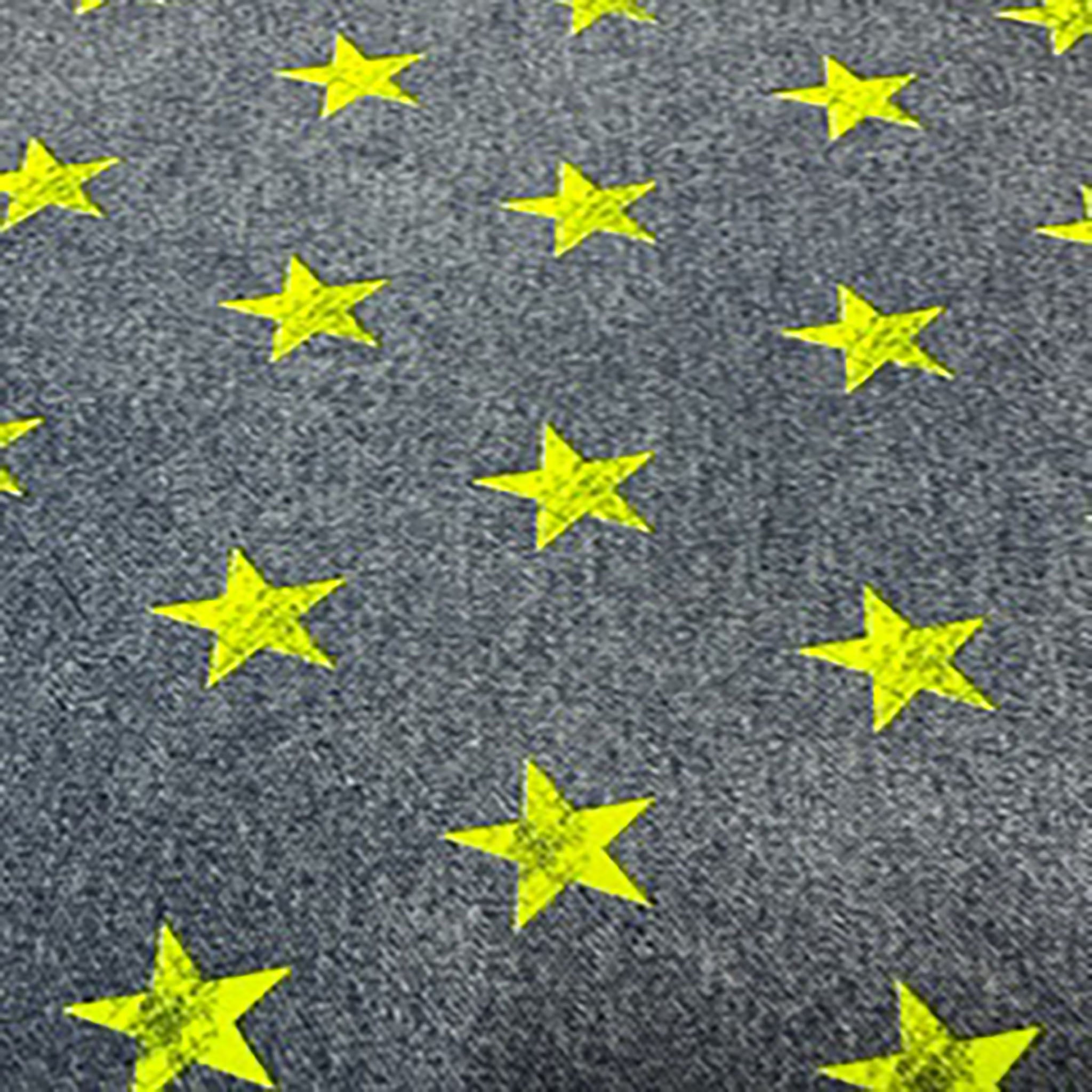 4 Way Stretch Polyester Spandex Denim Look Star Paper Print Fabric | Spandex Palace Navy Yellow