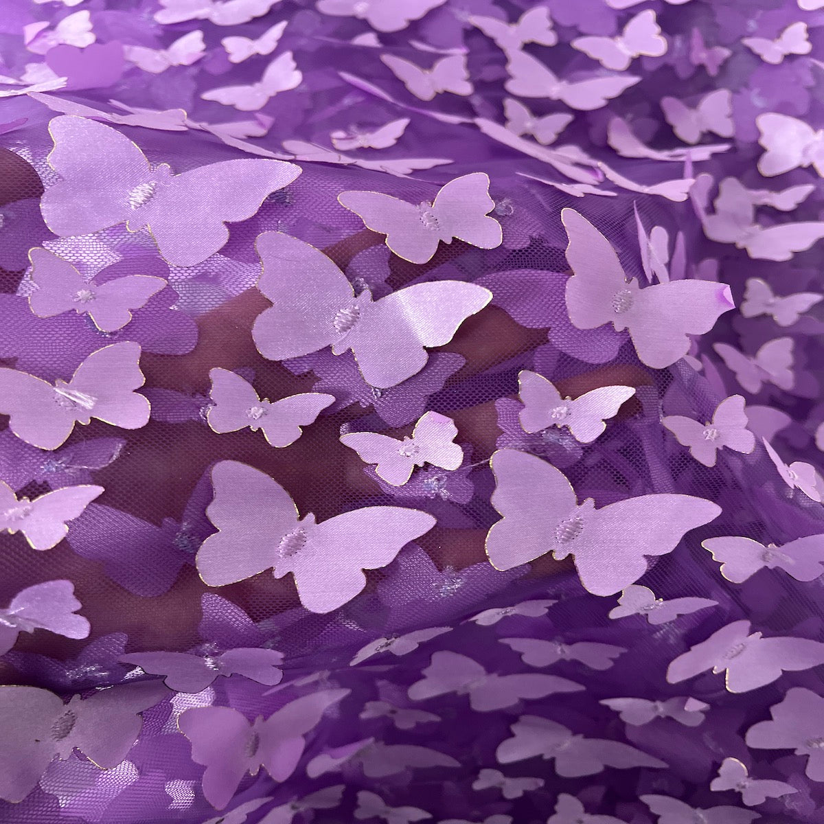 3D Butterfly Embroidered Satin Lace Fabric | Spandex Palace