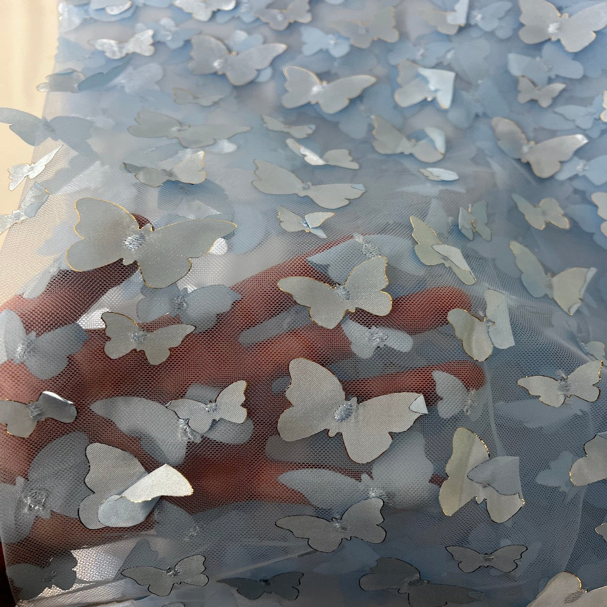 3D Butterfly Embroidered Satin Lace Fabric | Spandex Palace