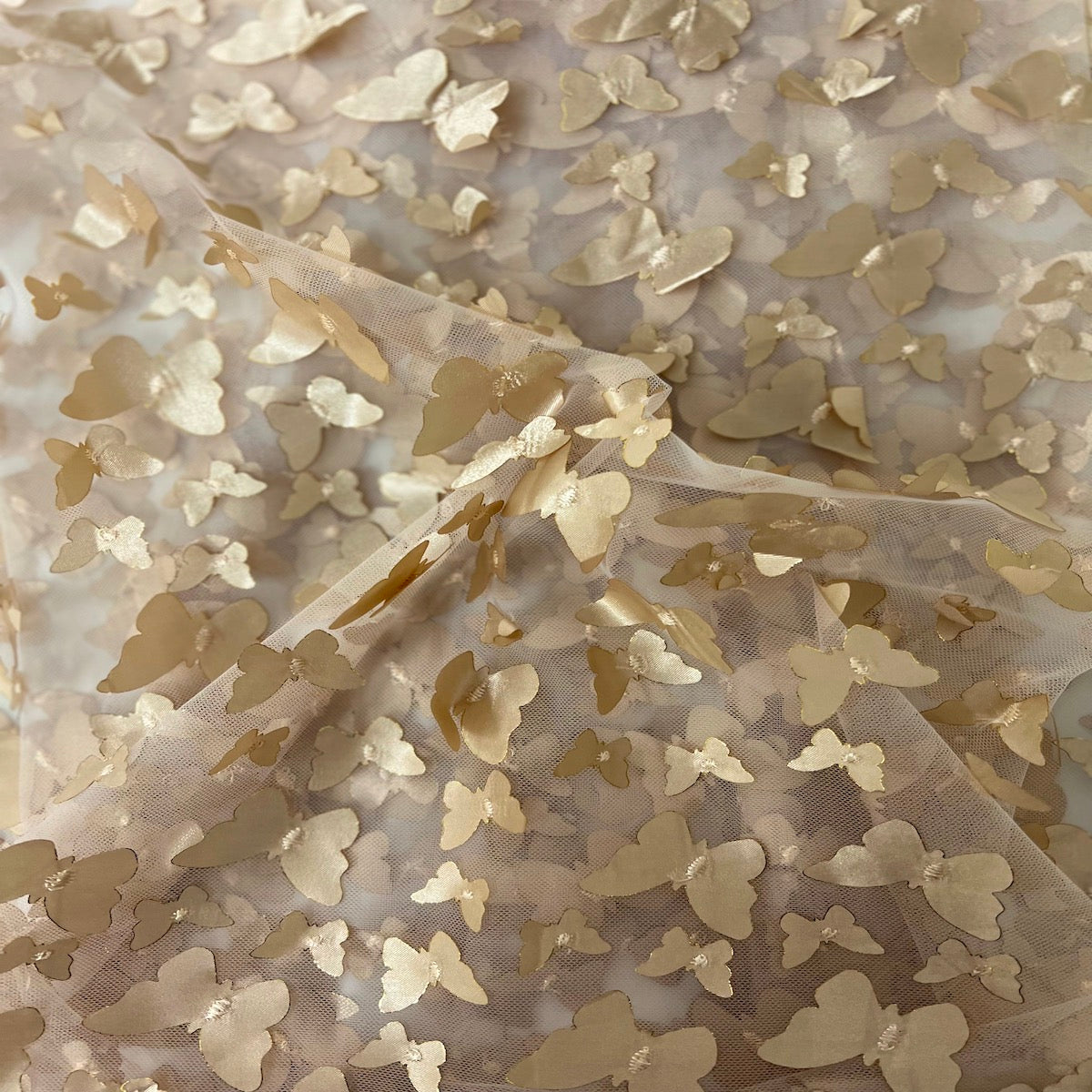 3D Butterfly Embroidered Satin Lace Fabric | Spandex Palace