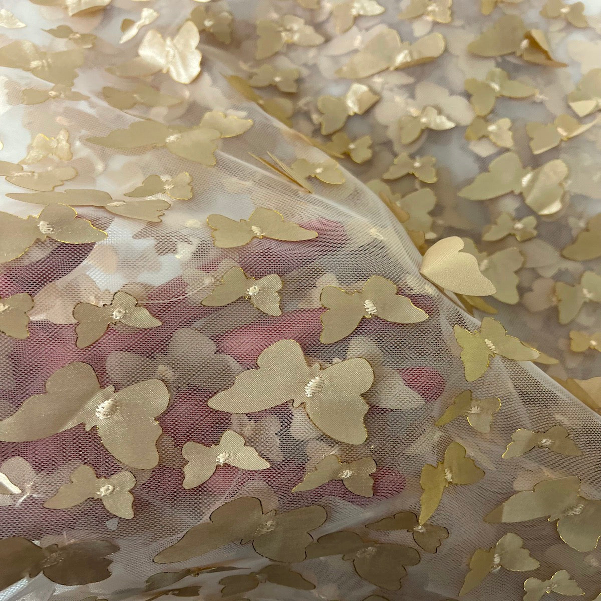 3D Butterfly Embroidered Satin Lace Fabric | Spandex Palace