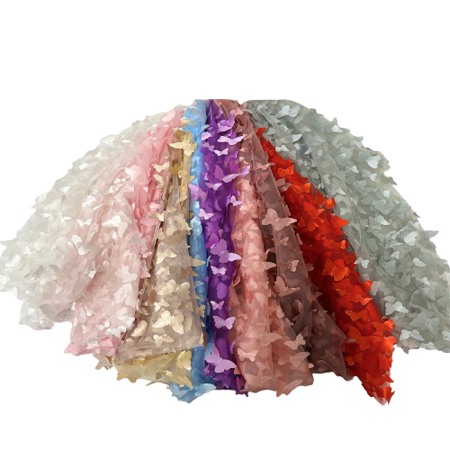 3D Butterfly Embroidered Satin Lace Fabric | Spandex Palace