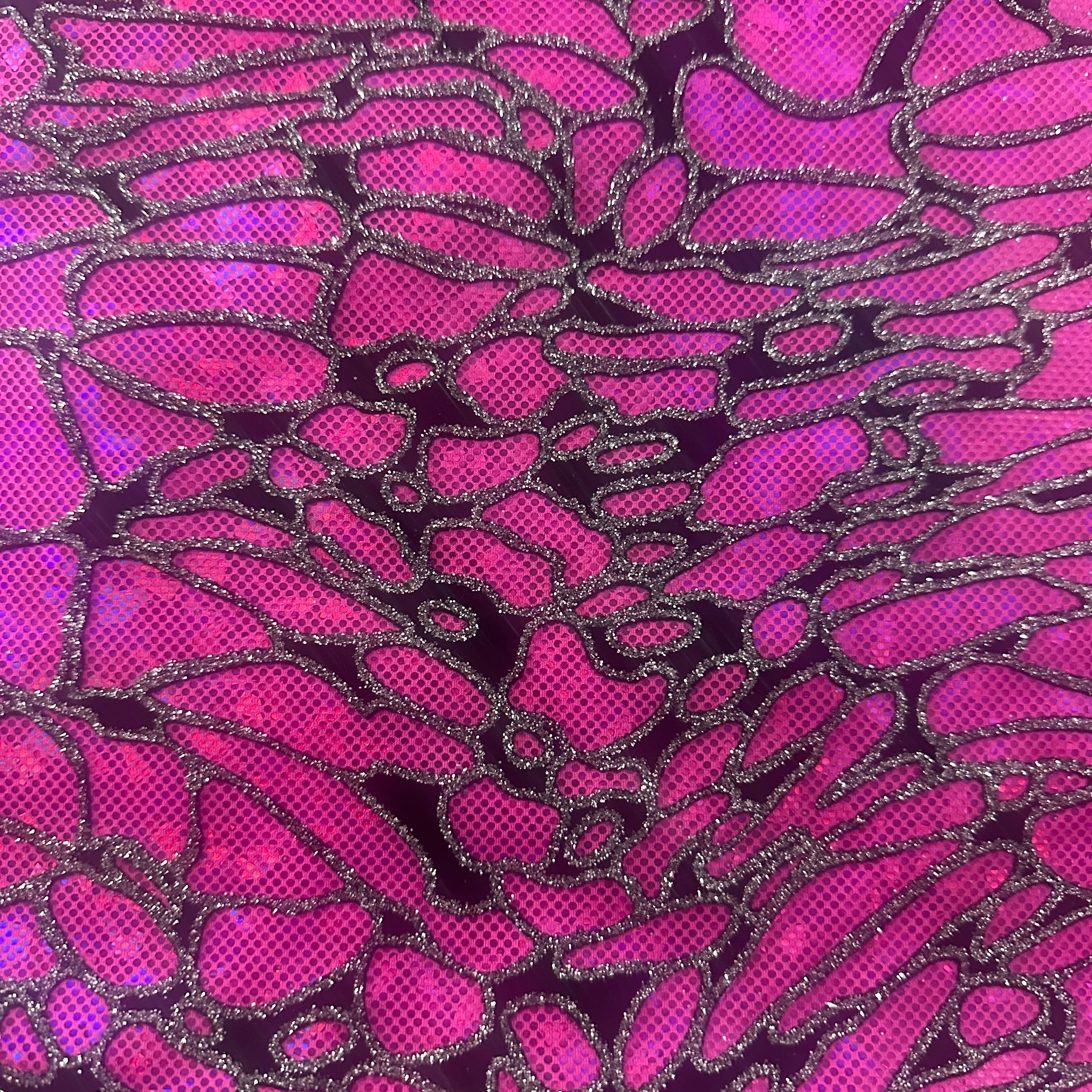 Maze Hologram  Flocking  Glitter Nylon Spandex Tricot Fabric | Spandex Palace Ht Pink