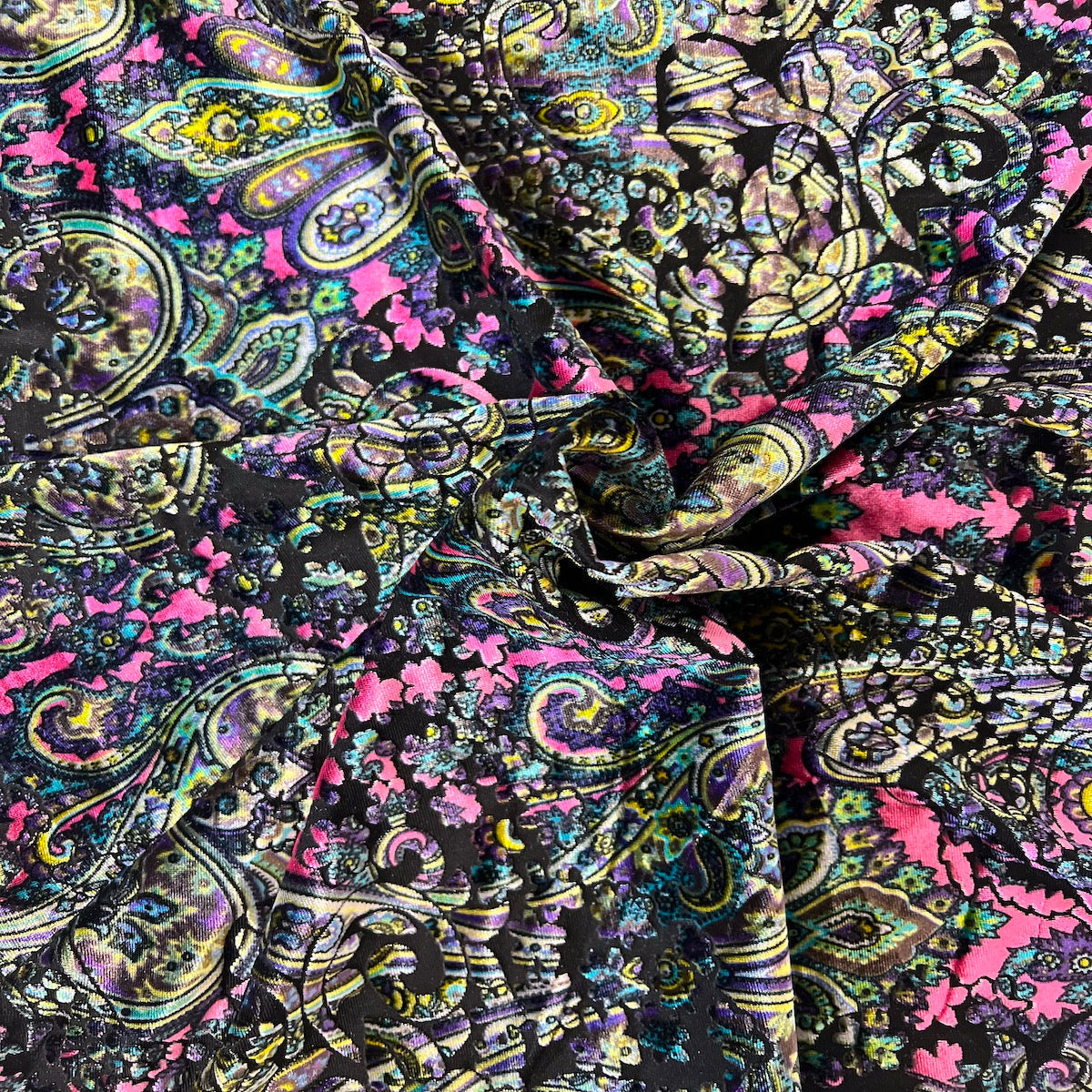 Sur Multicolor Burnout Stretch Velvet Fabric | Spandex Palace