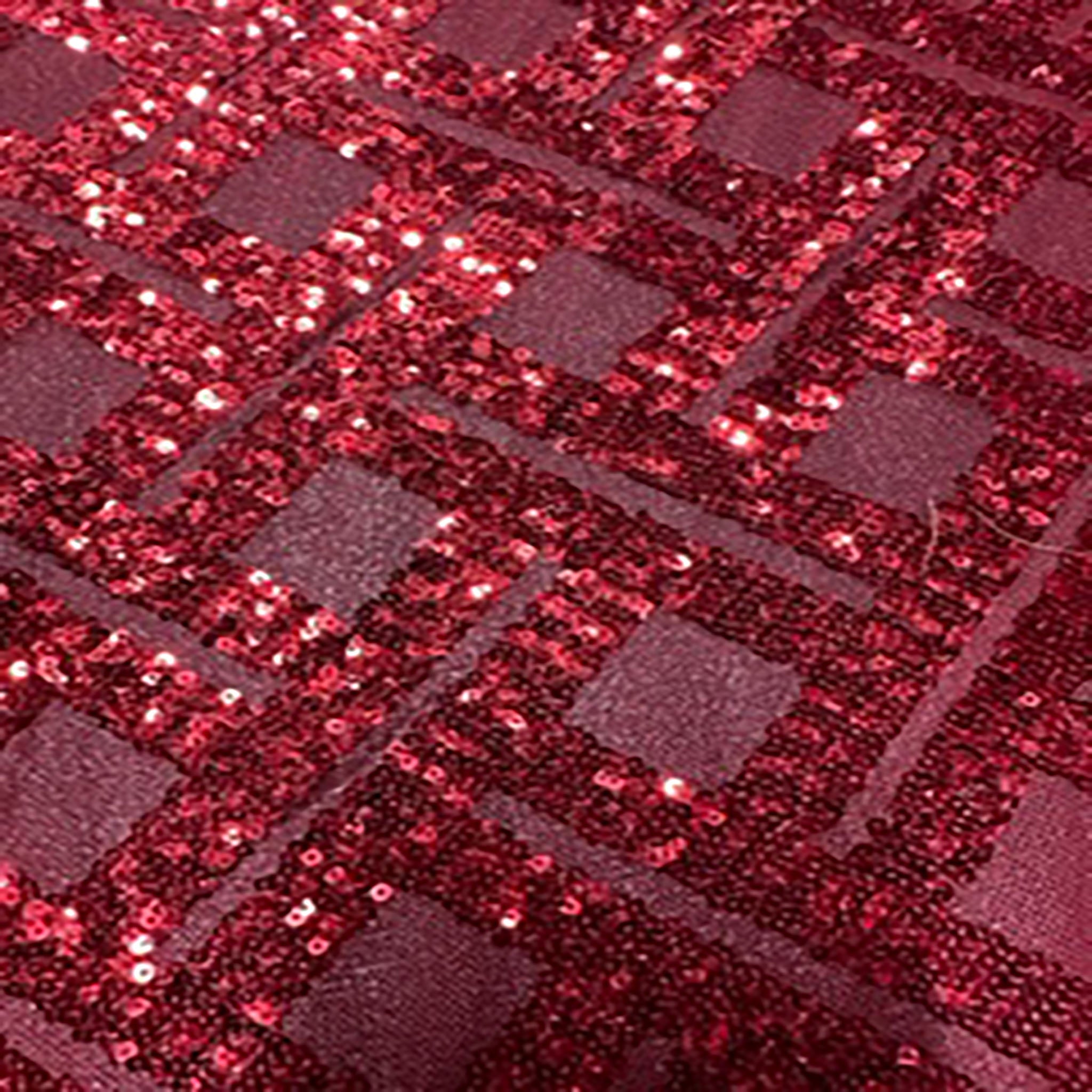 Embroidery Polyester Square Design  Round Sequins On Mesh Fabric | Spandex Palace Red