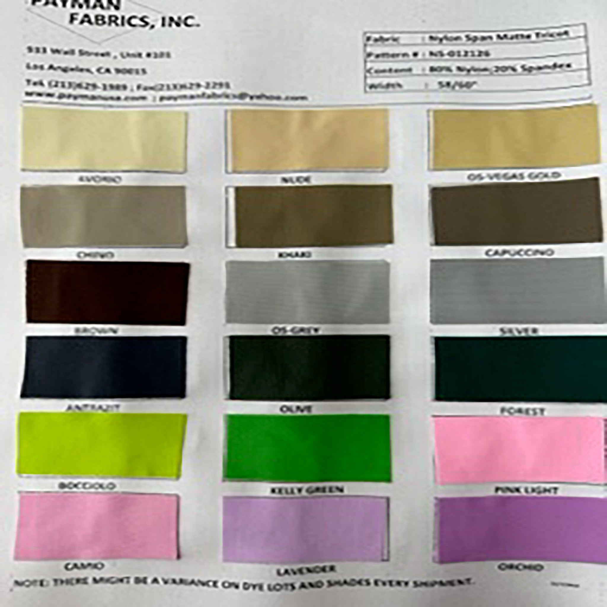 Nylon Spandex Matte Trico Color Card | Spandex Palace page 2