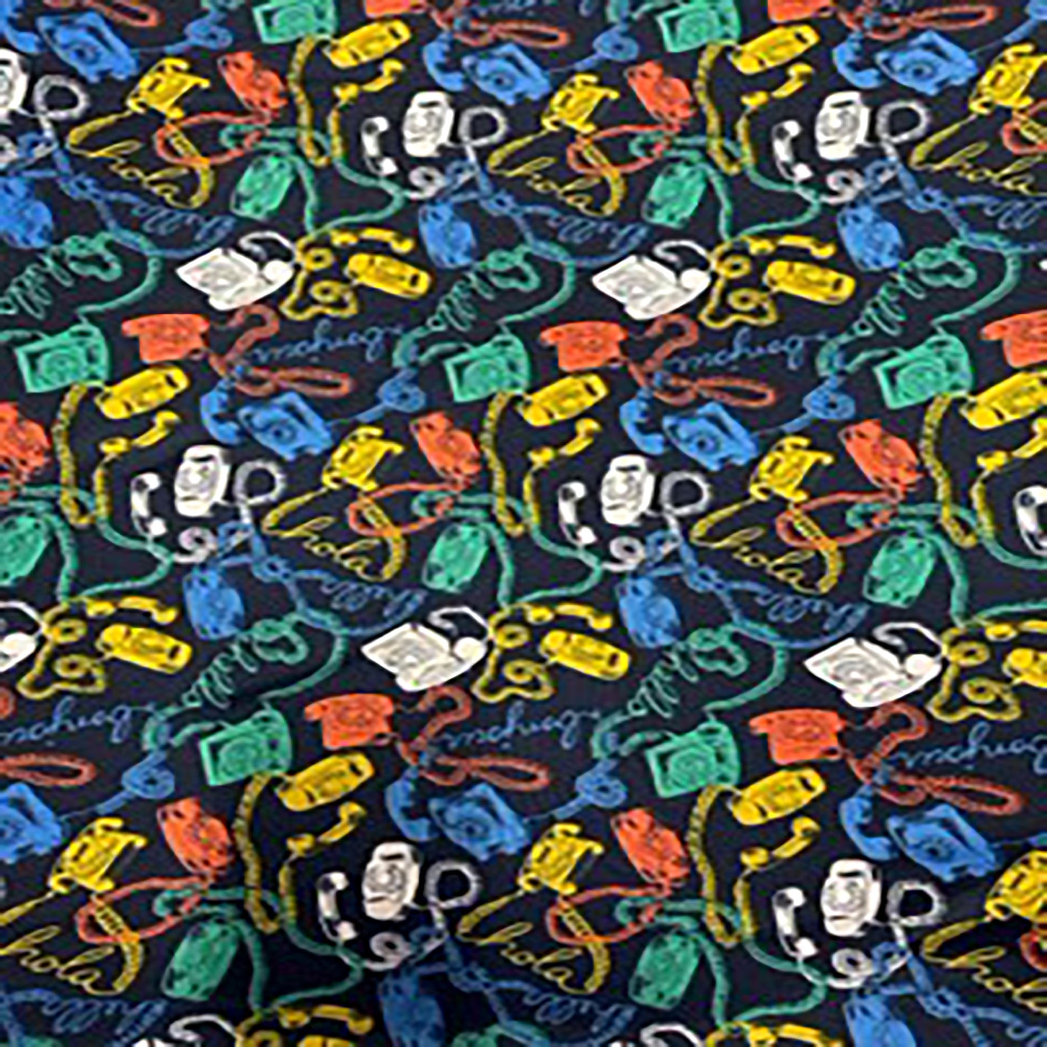 4  Way Stretch Polyester Spandex Dial Phone Design Fabric | Spandex Palace Multi Color