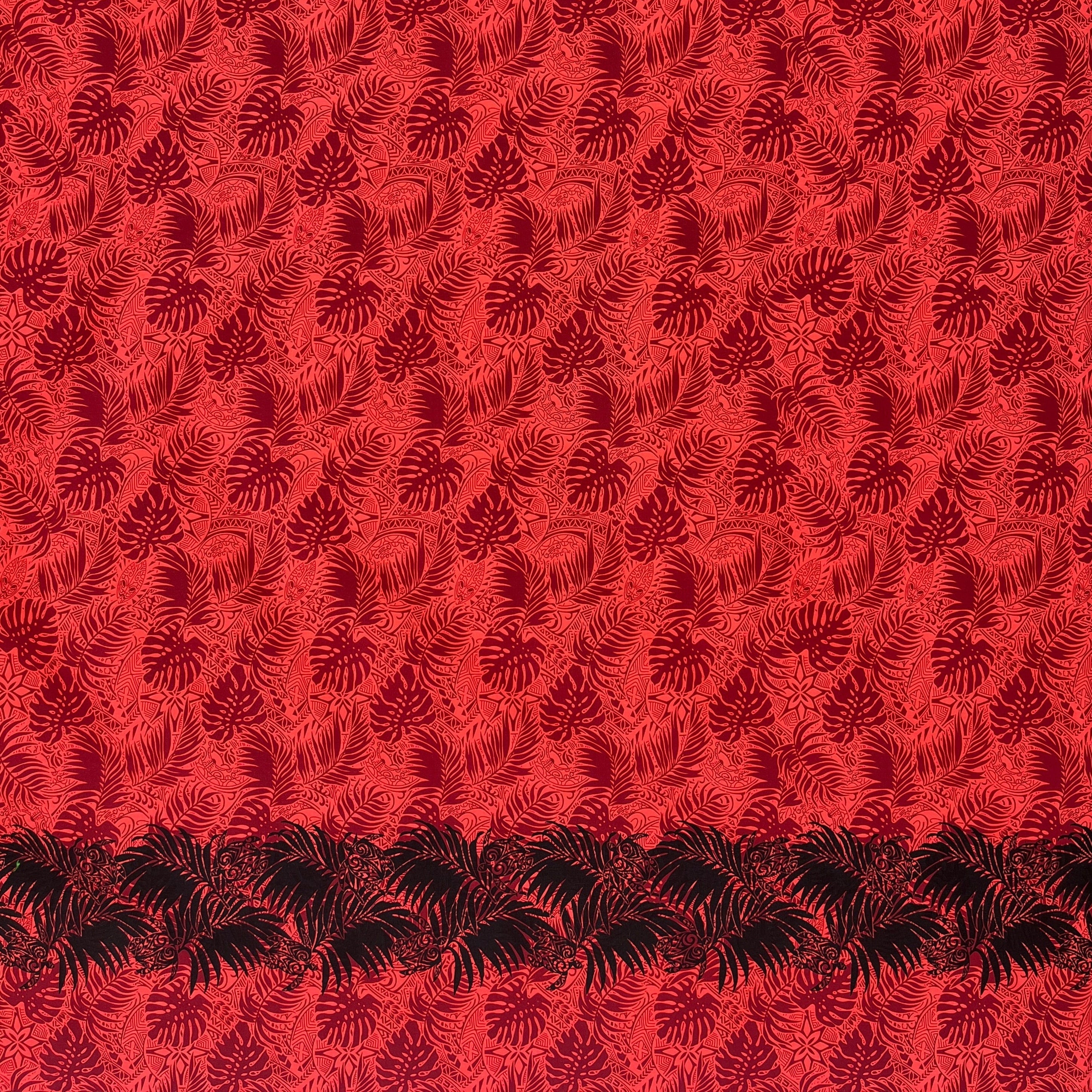 All Over Monstera Leaves Firm Fen Turtle Single Border Poly-Cotton | Islands Fabric