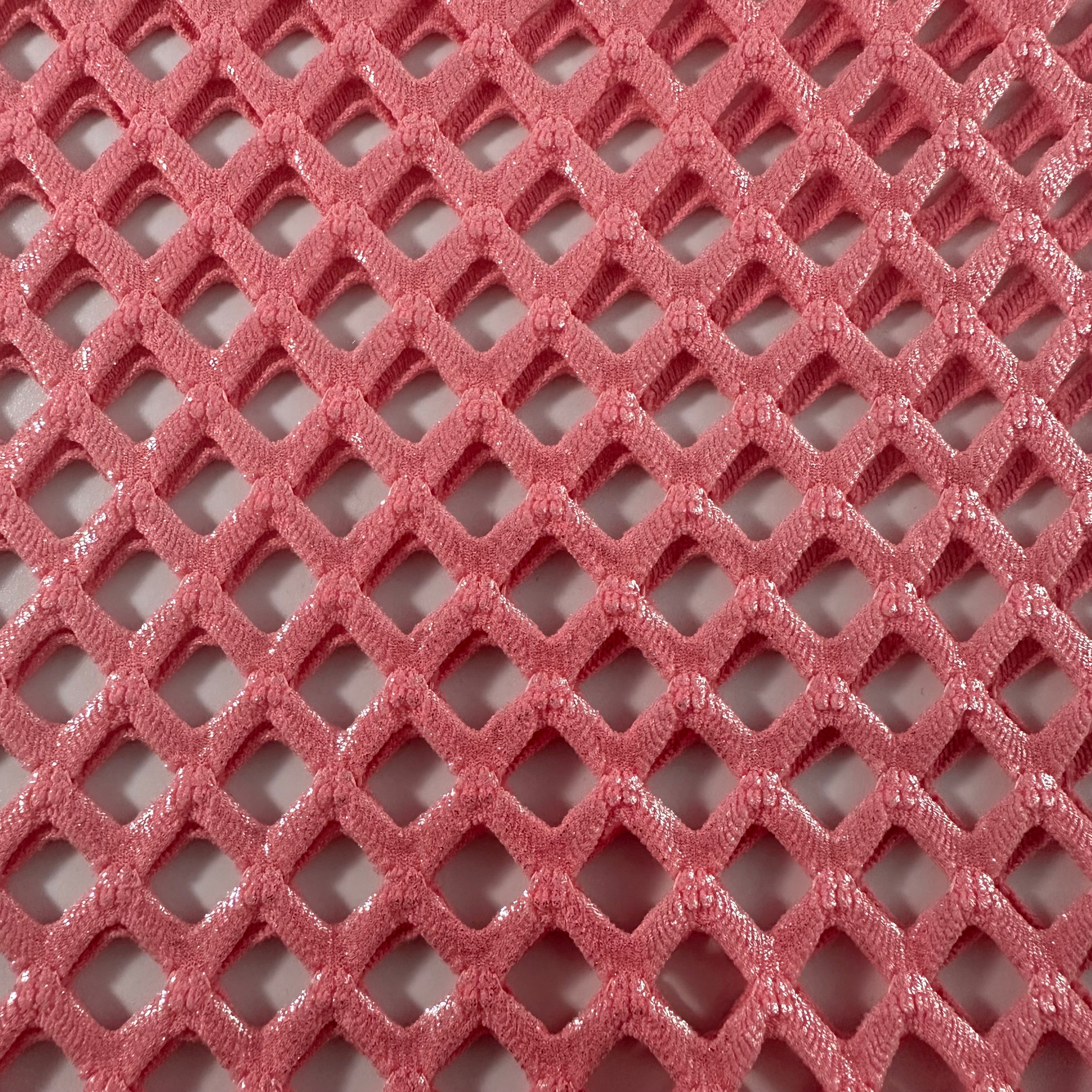 Stretch Polyester Spandex Fabric with Pentagon Diamond Silver Foil Fish Net Design| Spandex Palace