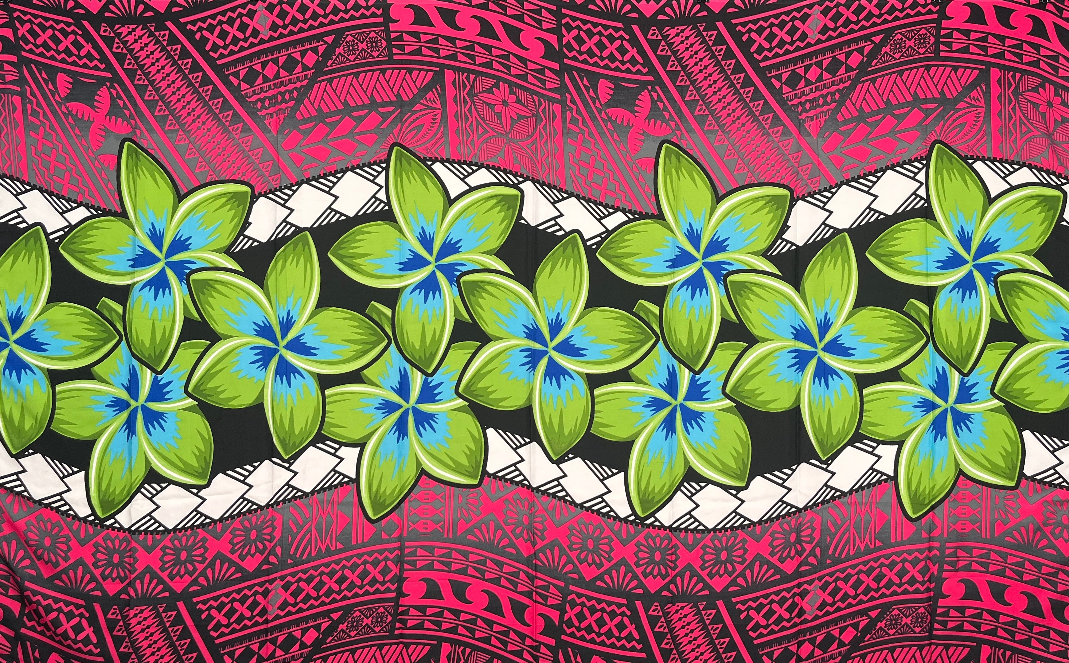 Plumeria Zig Zag Middle Border Sarong | Islands Fabric