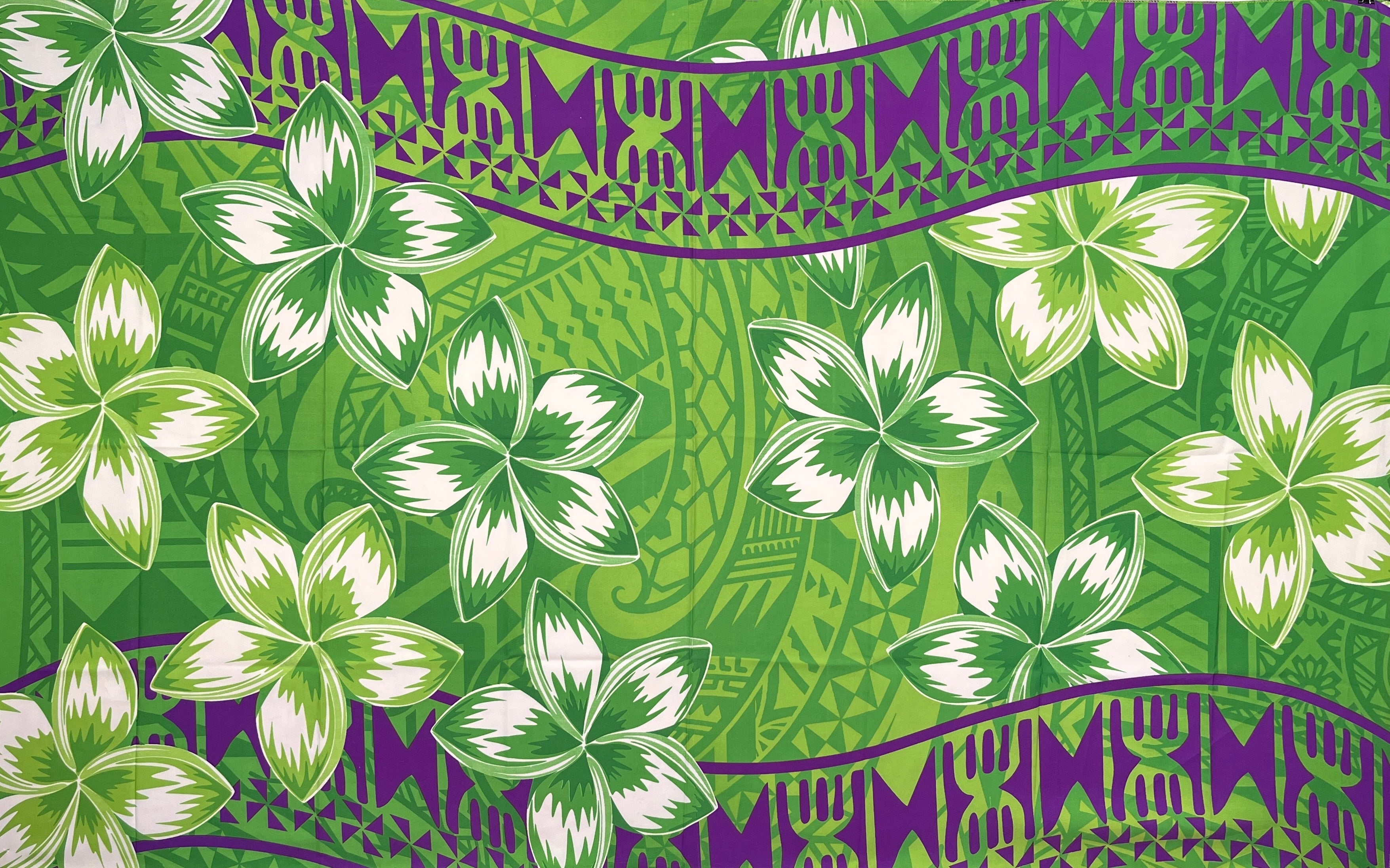 Plumeria Double Border Polyester Sarong | Islands Fabric