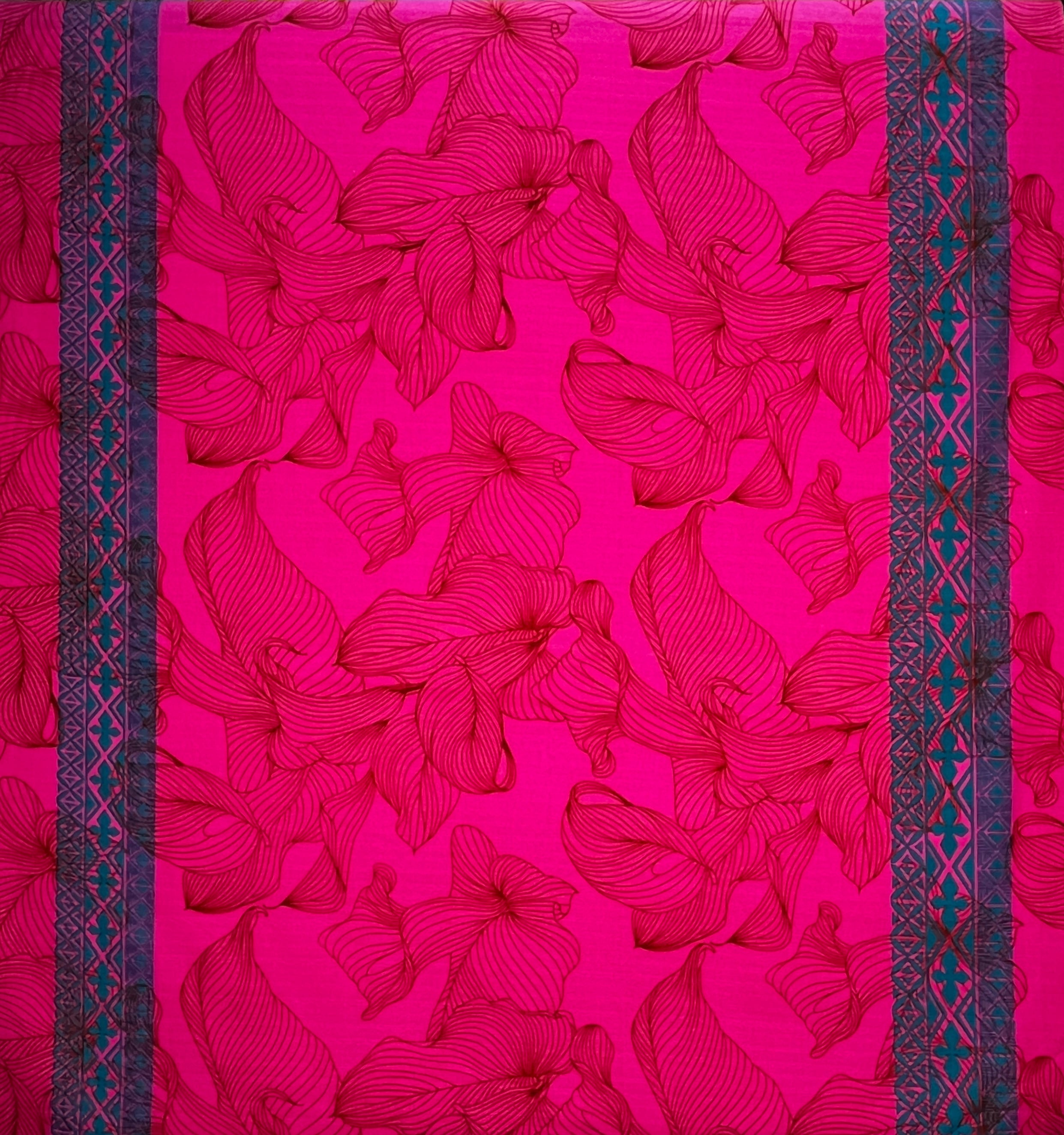 Lily with Tapa Double Border Fabric | Cotton Light Barkcloth l Spandex Palace