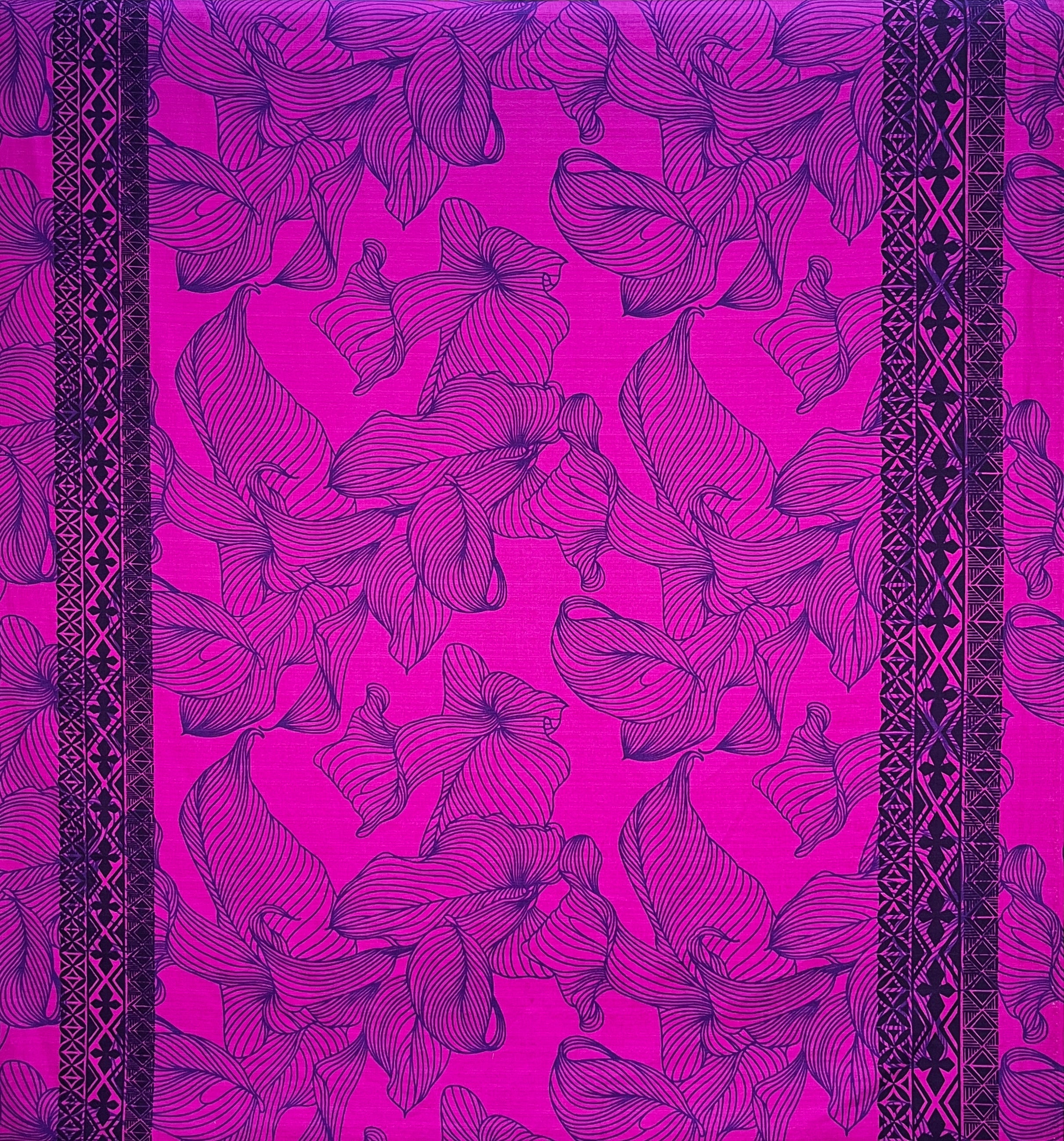 Lily with Tapa Double Border Fabric | Cotton Light Barkcloth l Spandex Palace
