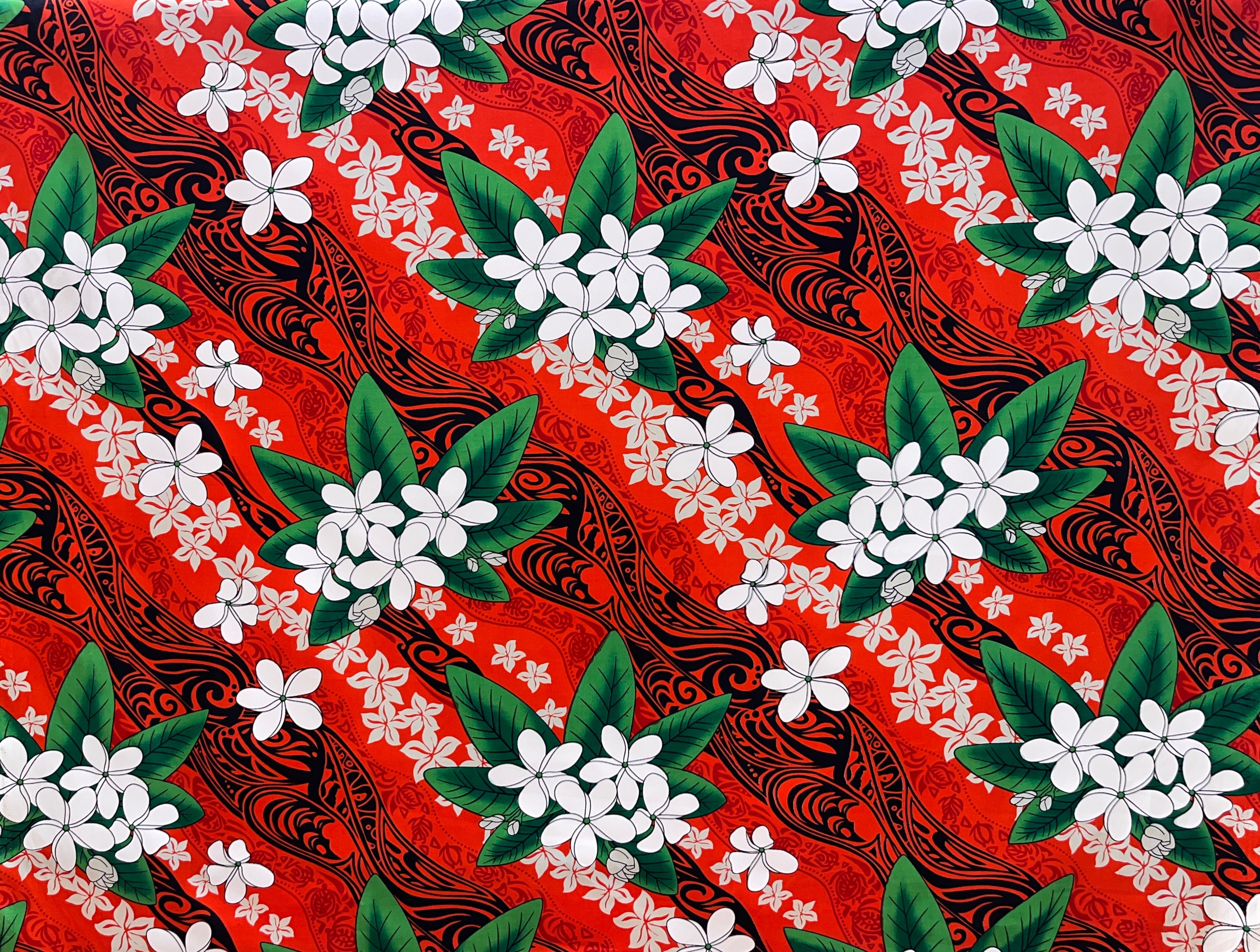 Tiare & Banana Leaf Tribal Design Fabric | Cotton | Spandex Palace