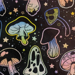 4-Way Stretch Mushroom Digital Print Spandex Tricot | Spandex Palace Black