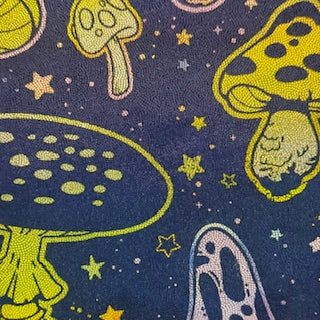 4-Way Stretch Mushroom Digital Print Spandex Tricot | Spandex Palace Navy