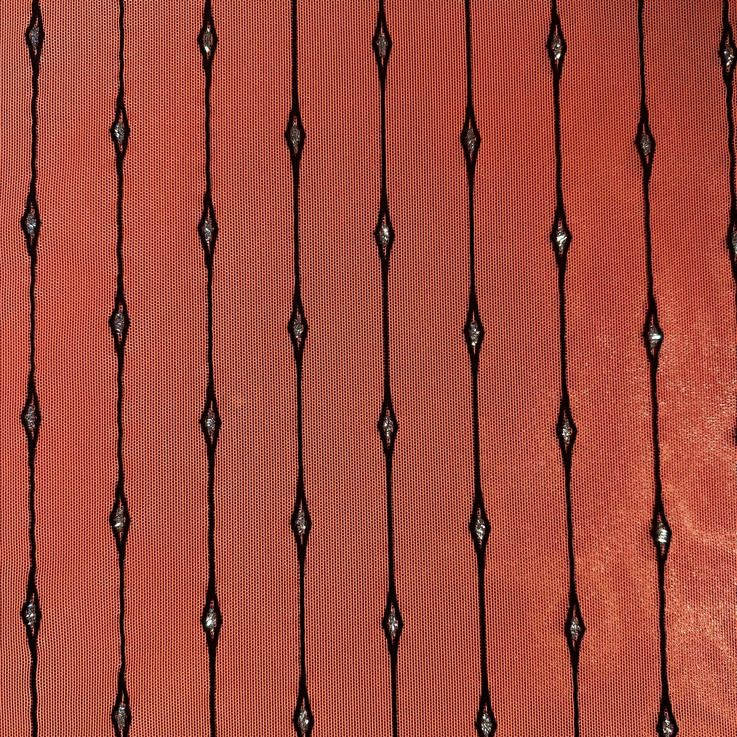 4 Way Stretch Mesh Fabric With Streat Flocking And Glitter | Spandex Palace Orange