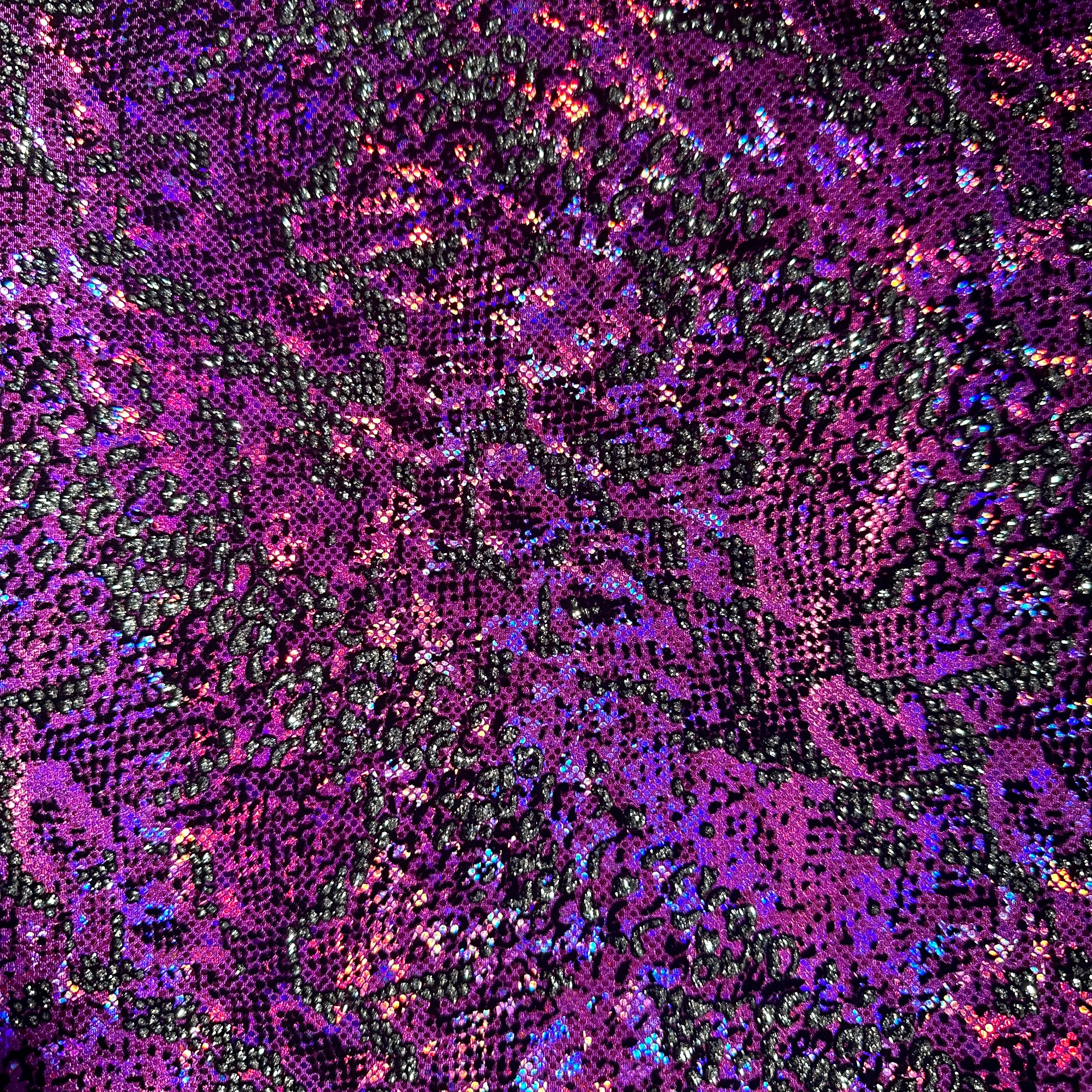 4 Way Stretch Nylon Spandex Fabric  Boa Snake Flocking Hologram With Glitter | Spandex Palace Purple