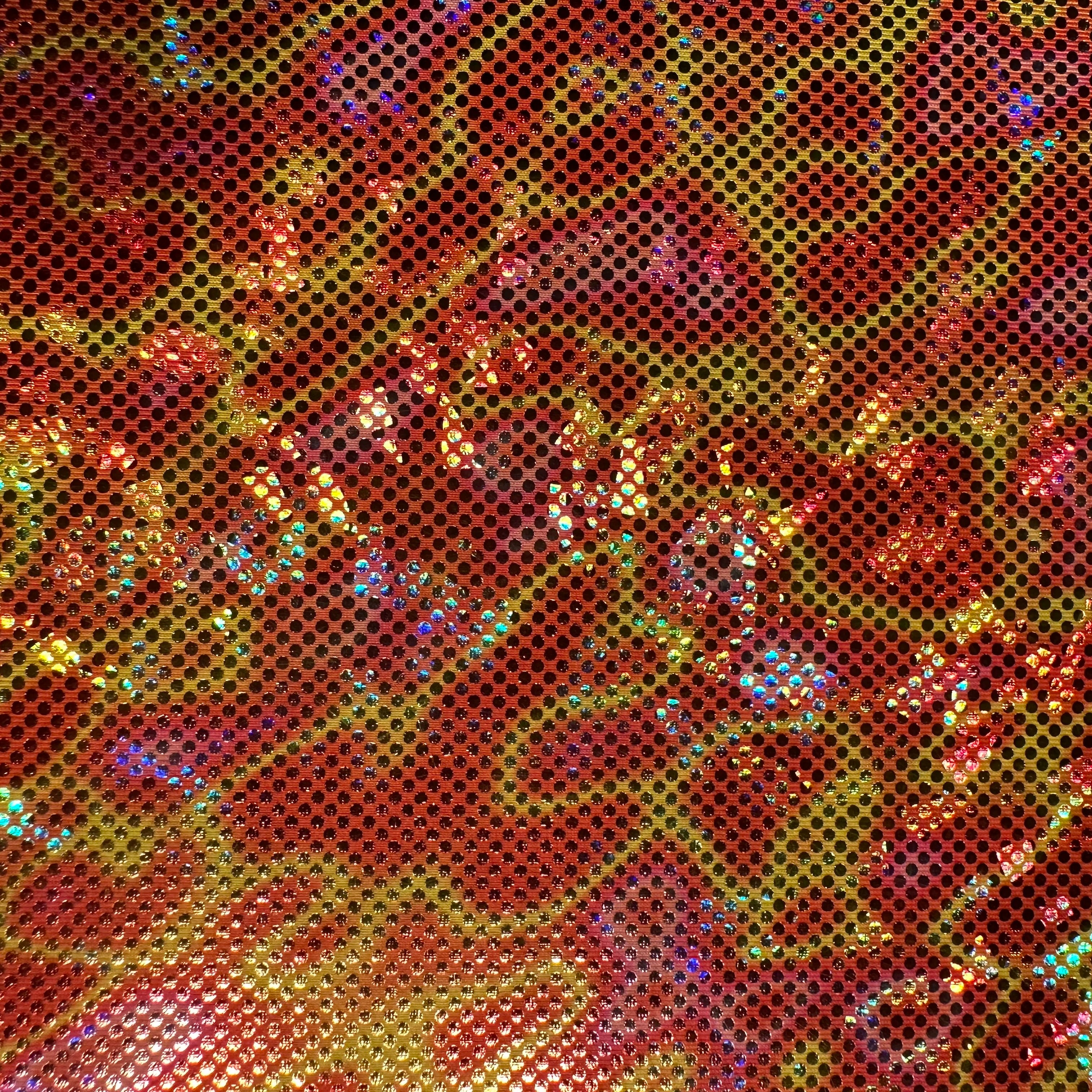 4 Way Stretch Polyester Spandex Fabric  Holographic Lava | Spandex Palace Orange Yellow Pink