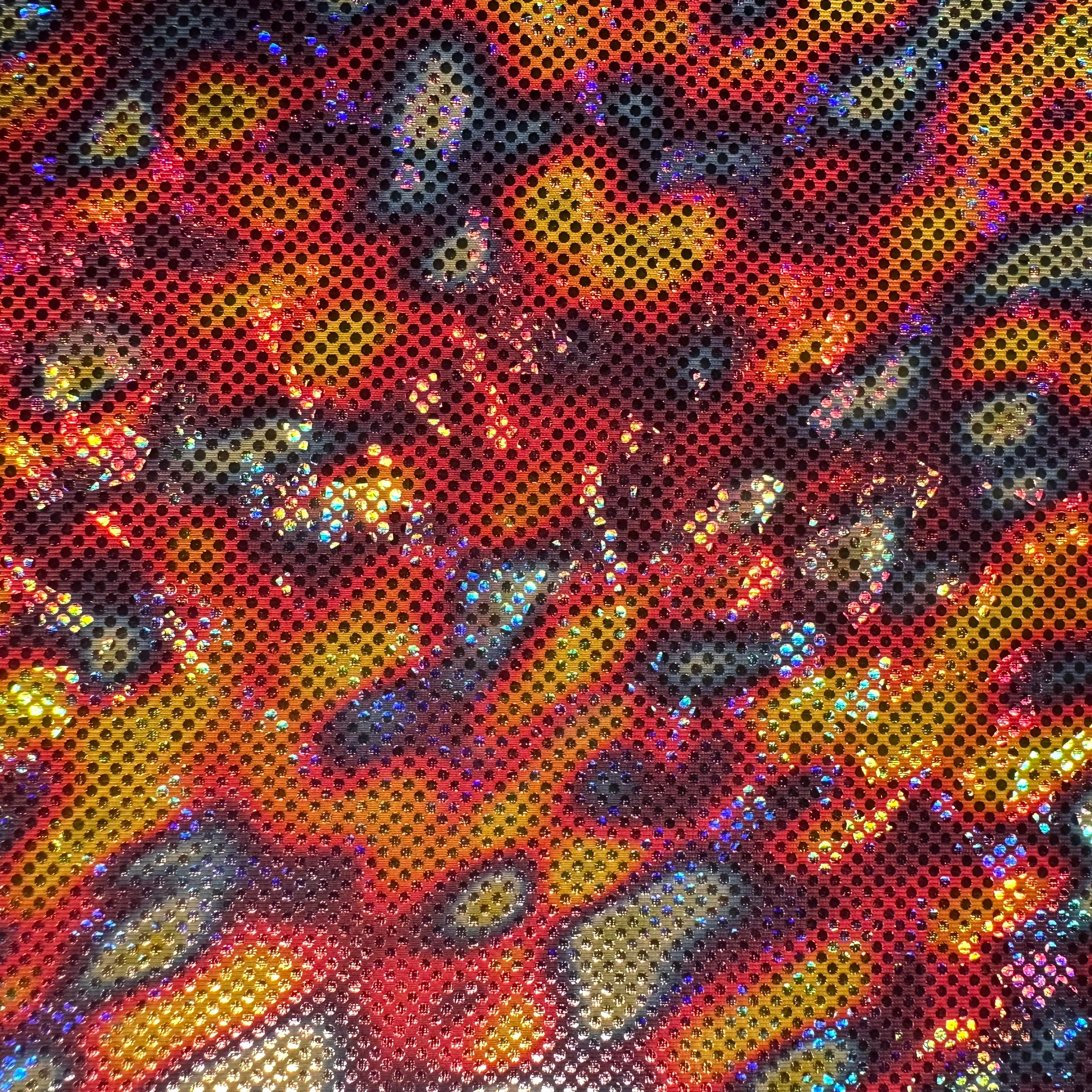 4 Way Stretch Polyester Spandex Fabric  Holographic Lava | Spandex Palace Purple Orange Green