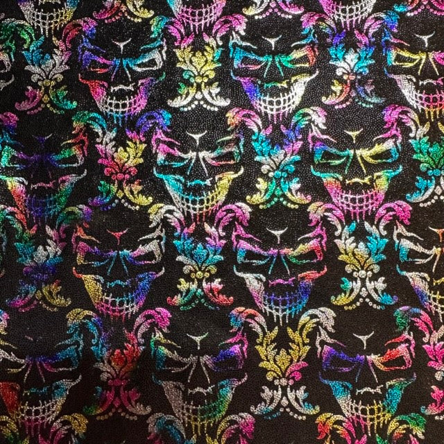 4 Way Stretch Nylon Spandex Fabric  Happy Skull |Spandex Palace Multi Color Black